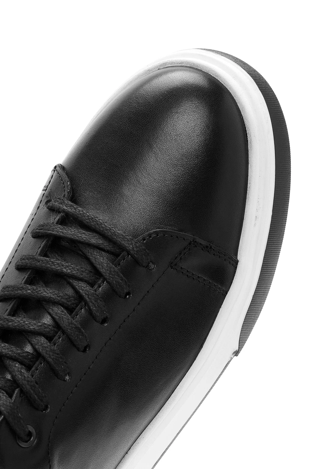 Erkek Siyah Bağcıklı Kalın Tabanlı Deri Sneaker - Image 10