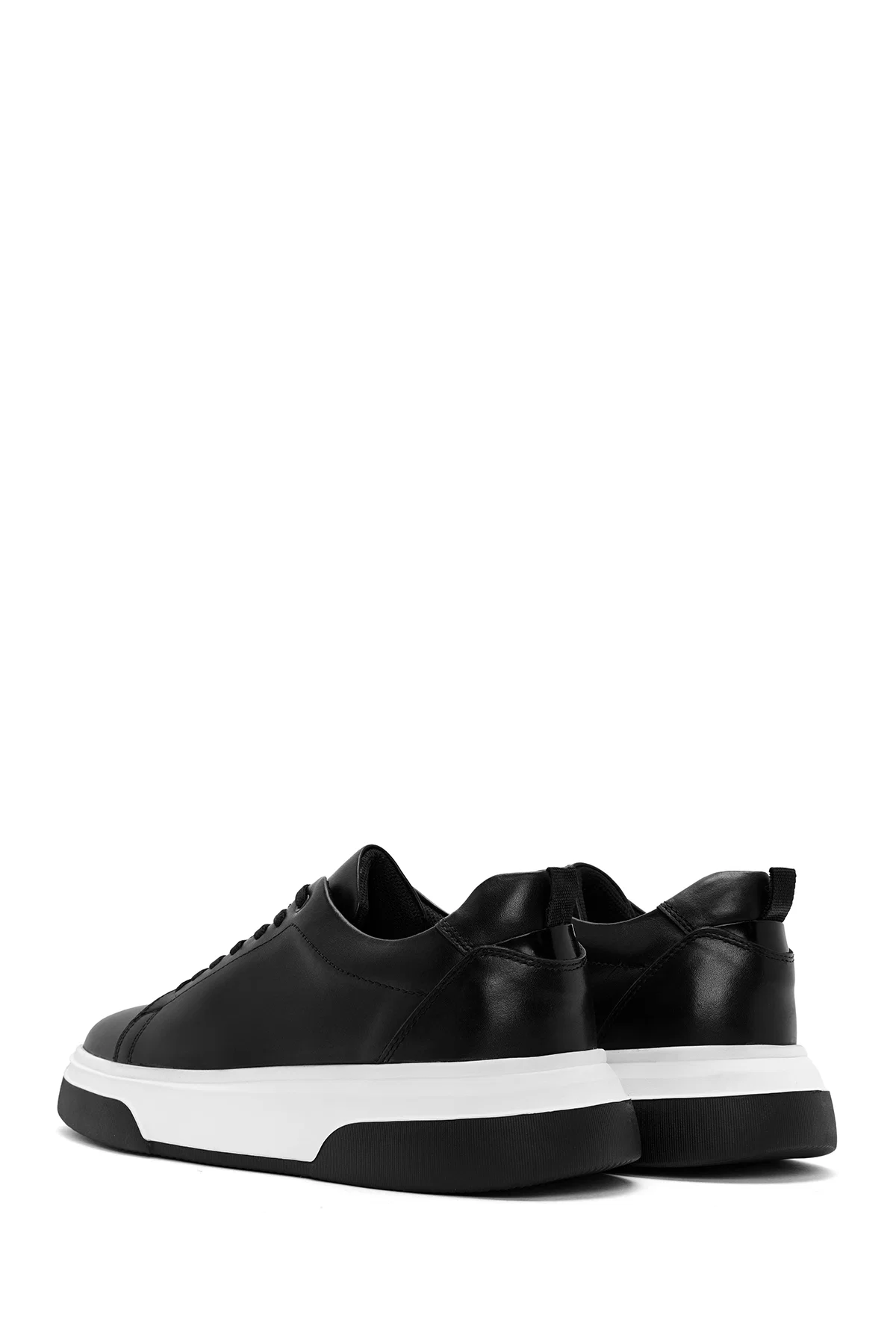 Erkek Siyah Bağcıklı Kalın Tabanlı Deri Sneaker - Image 5