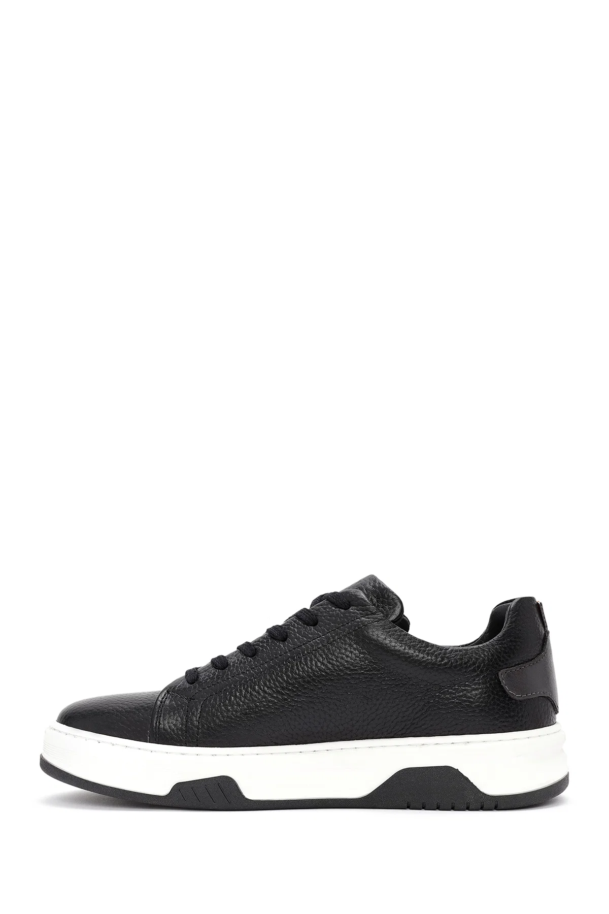Erkek Siyah Bağcıklı Kalın Tabanlı Deri Sneaker - Image 2