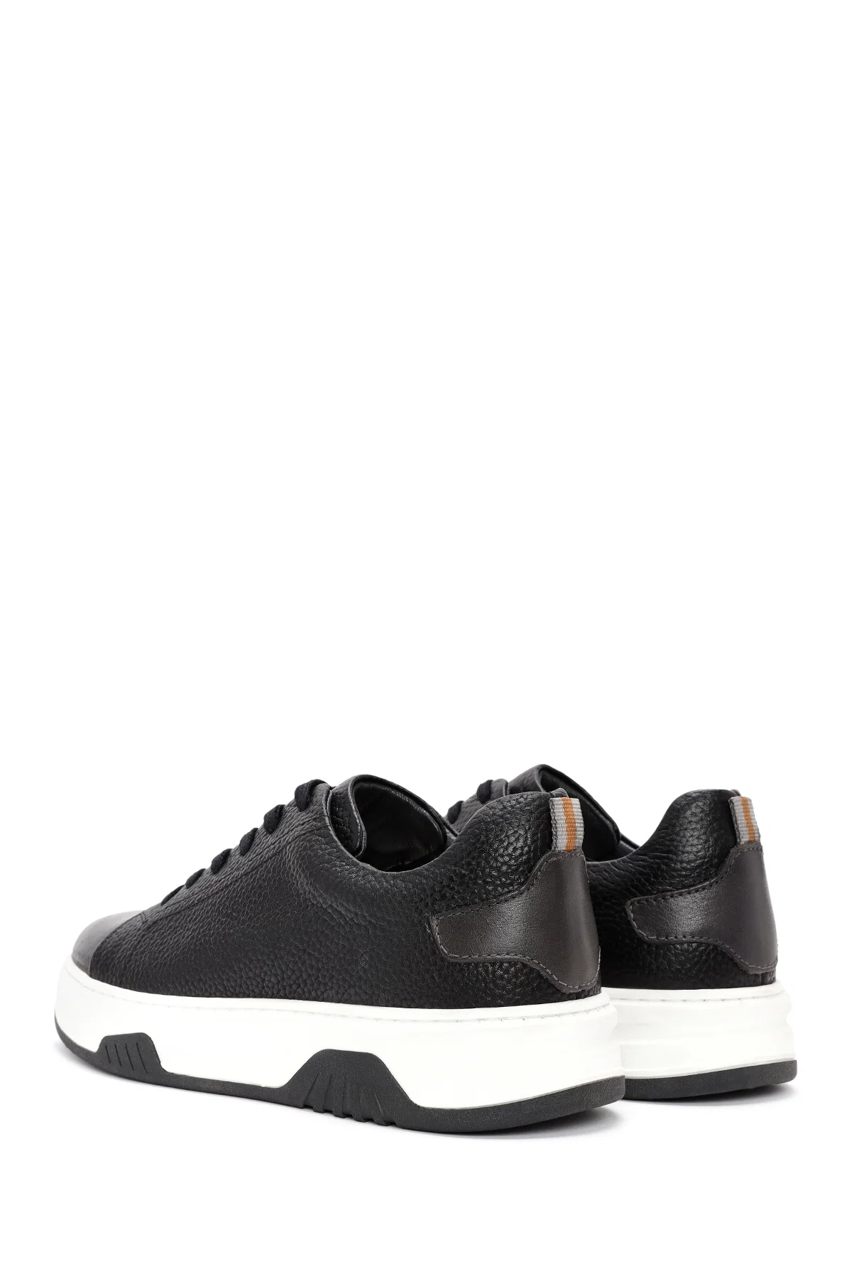 Erkek Siyah Bağcıklı Kalın Tabanlı Deri Sneaker - Image 5