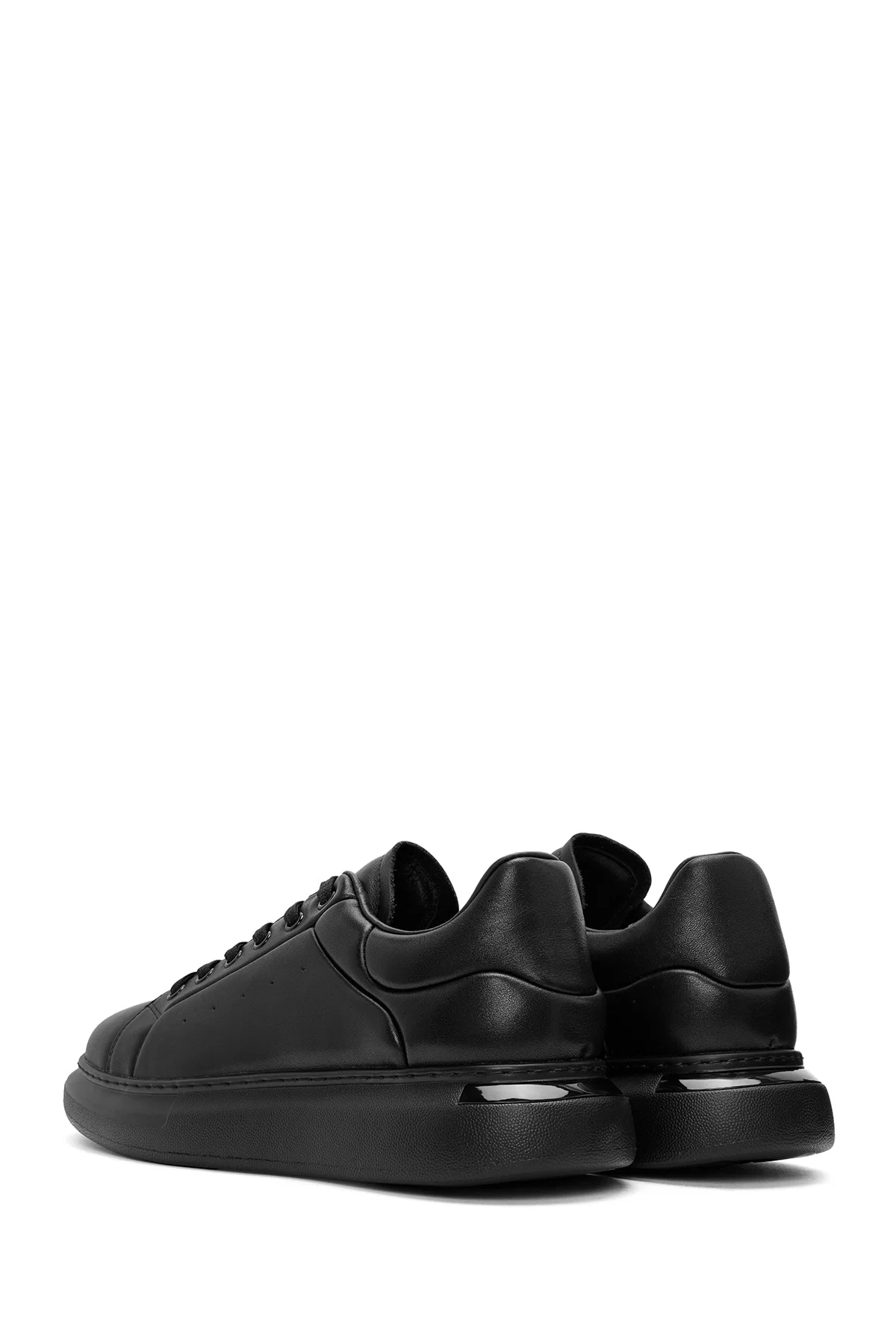 Erkek Siyah Bağcıklı Kalın Tabanlı Deri Sneaker - Image 5
