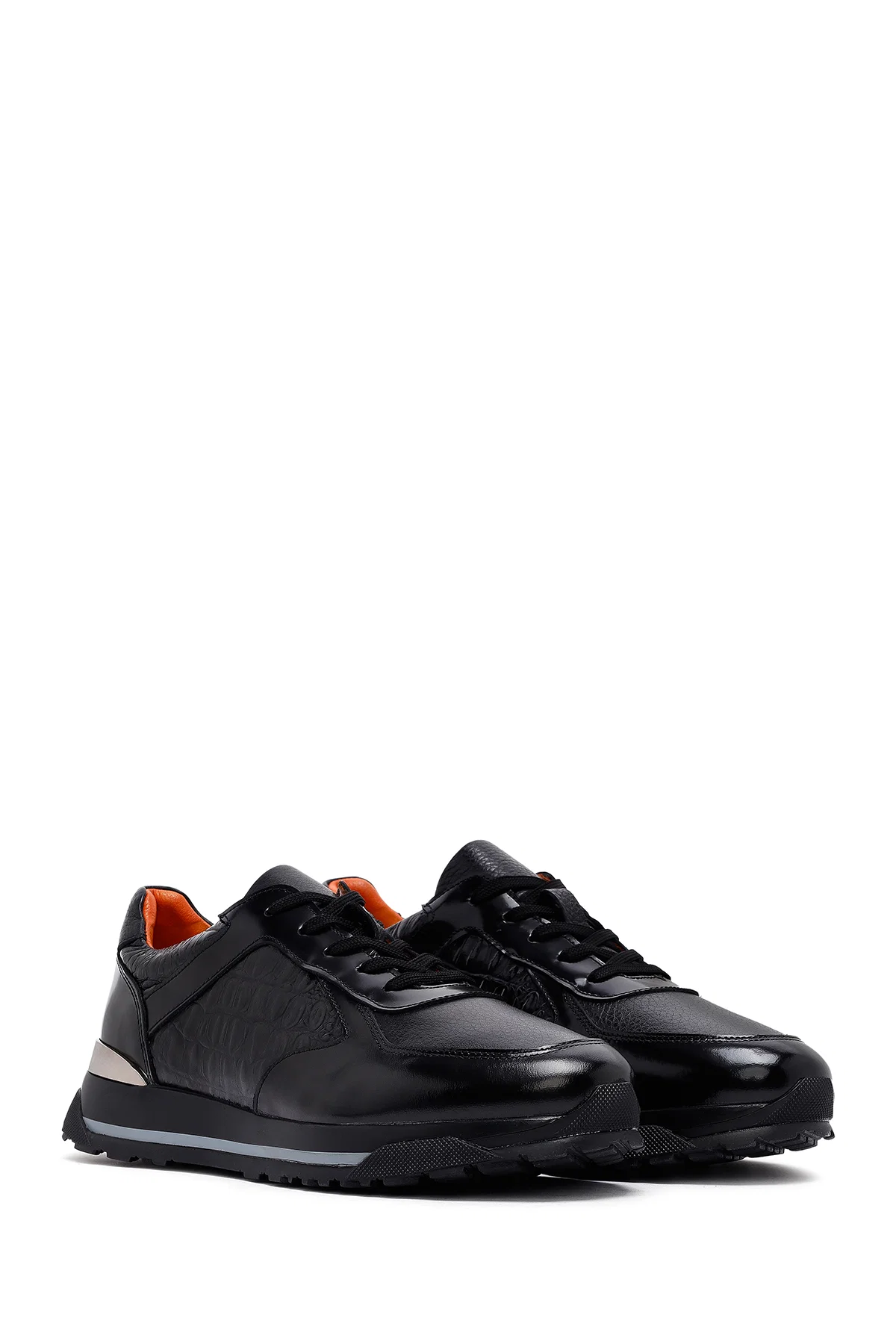 Erkek Siyah Bağcıklı Kalın Tabanlı Deri Sneaker - Image 3