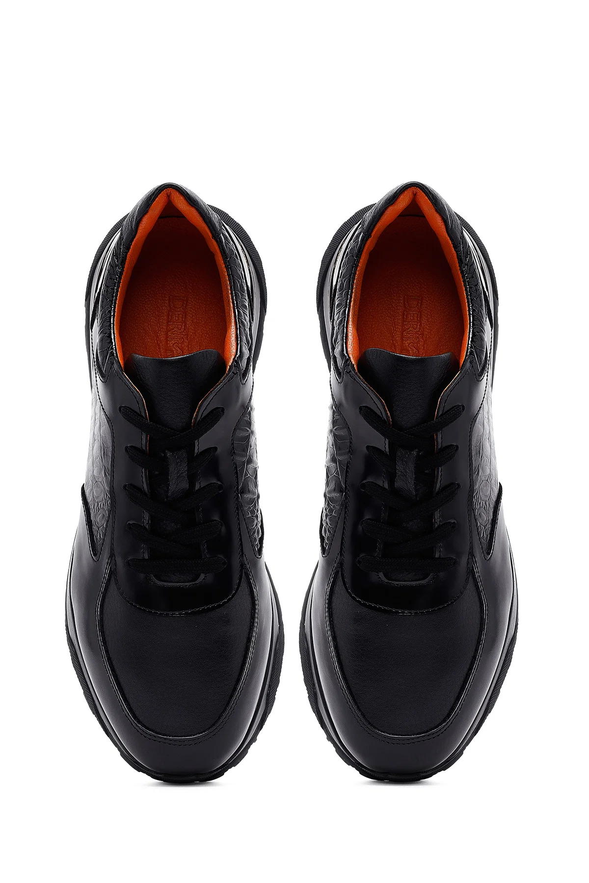 Erkek Siyah Bağcıklı Kalın Tabanlı Deri Sneaker - Image 7