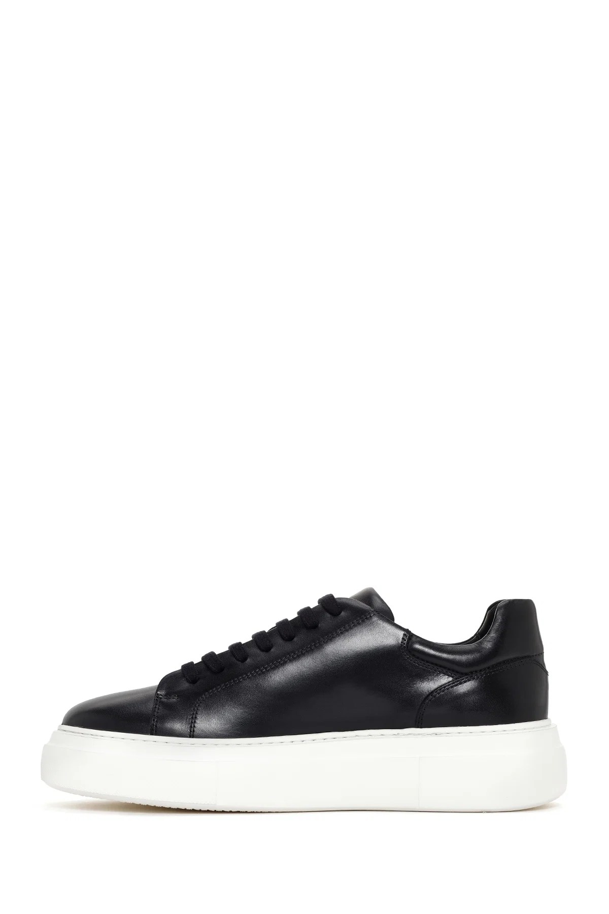 Erkek Siyah Bağcıklı Kalın Tabanlı Deri Sneaker - Image 2
