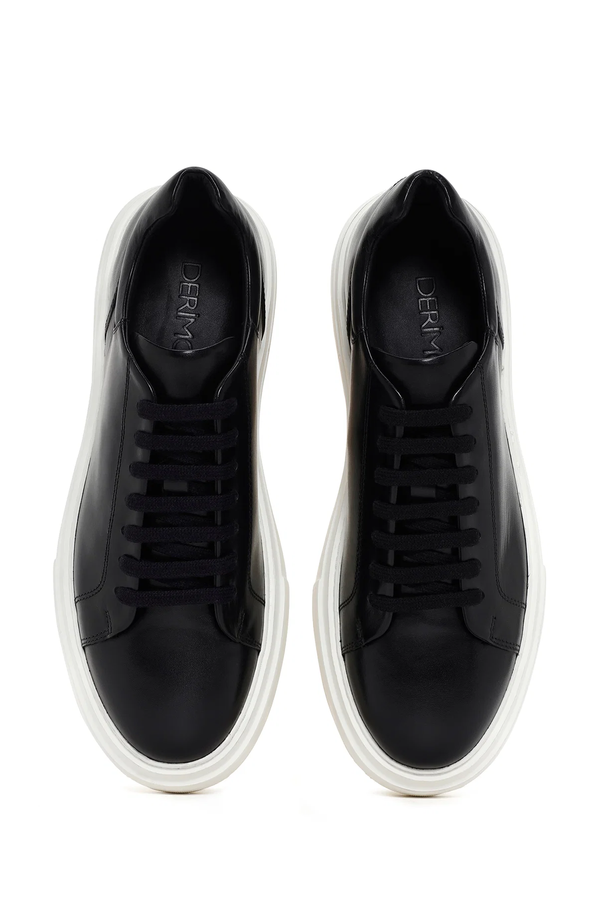 Erkek Siyah Bağcıklı Kalın Tabanlı Deri Sneaker - Image 6