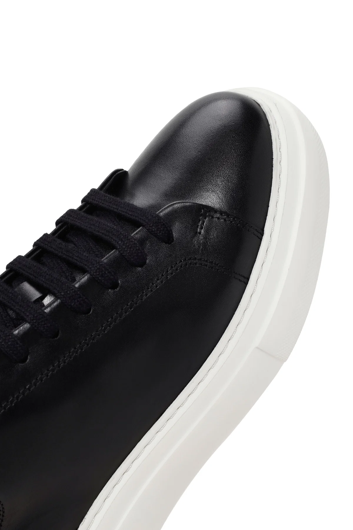 Erkek Siyah Bağcıklı Kalın Tabanlı Deri Sneaker - Image 9