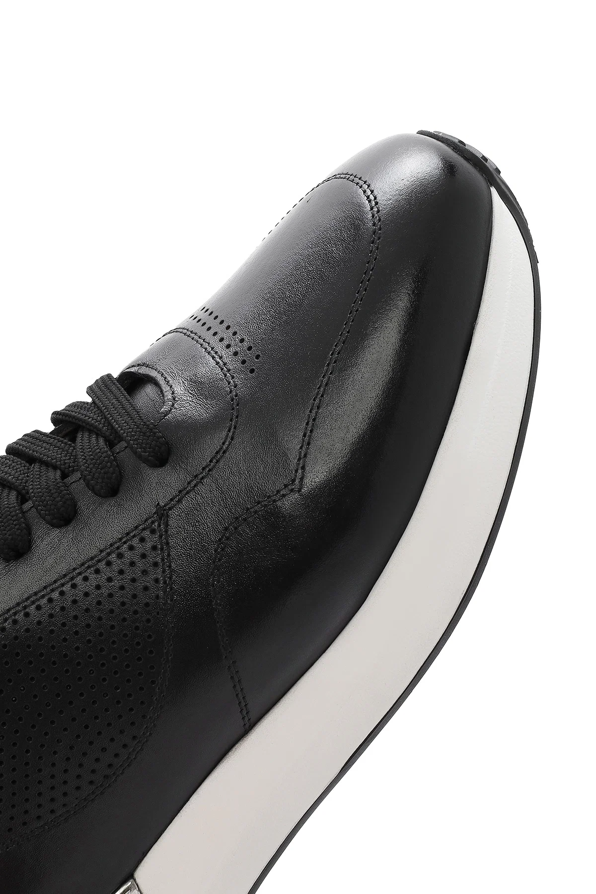Erkek Siyah Bağcıklı Kalın Tabanlı Deri Sneaker - Image 10