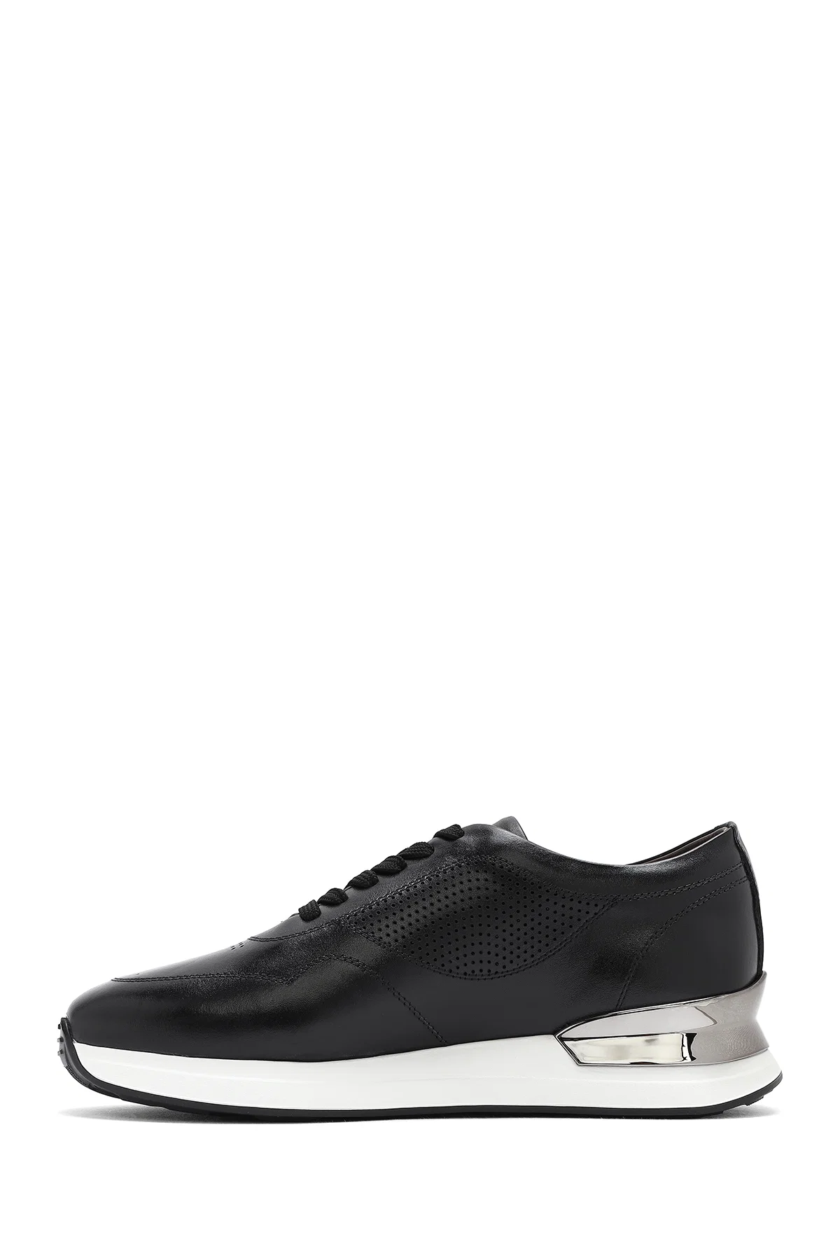Erkek Siyah Bağcıklı Kalın Tabanlı Deri Sneaker - Image 2