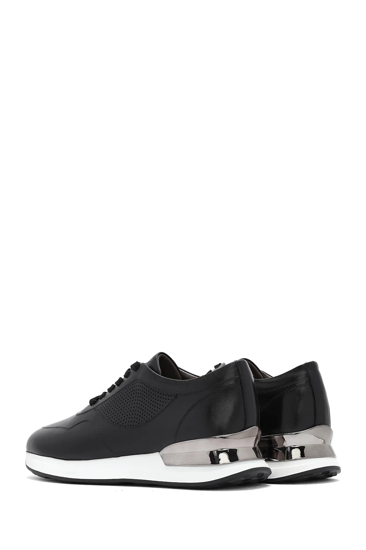 Erkek Siyah Bağcıklı Kalın Tabanlı Deri Sneaker - Image 5