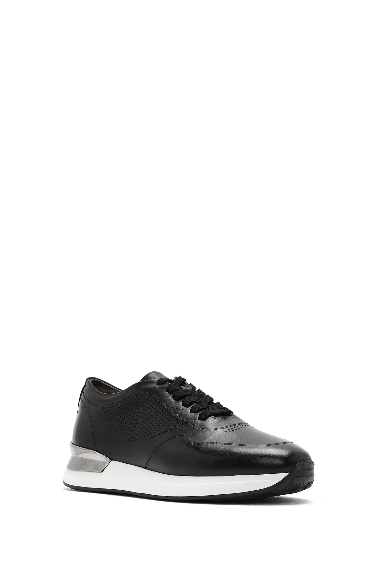 Erkek Siyah Bağcıklı Kalın Tabanlı Deri Sneaker - Image 6