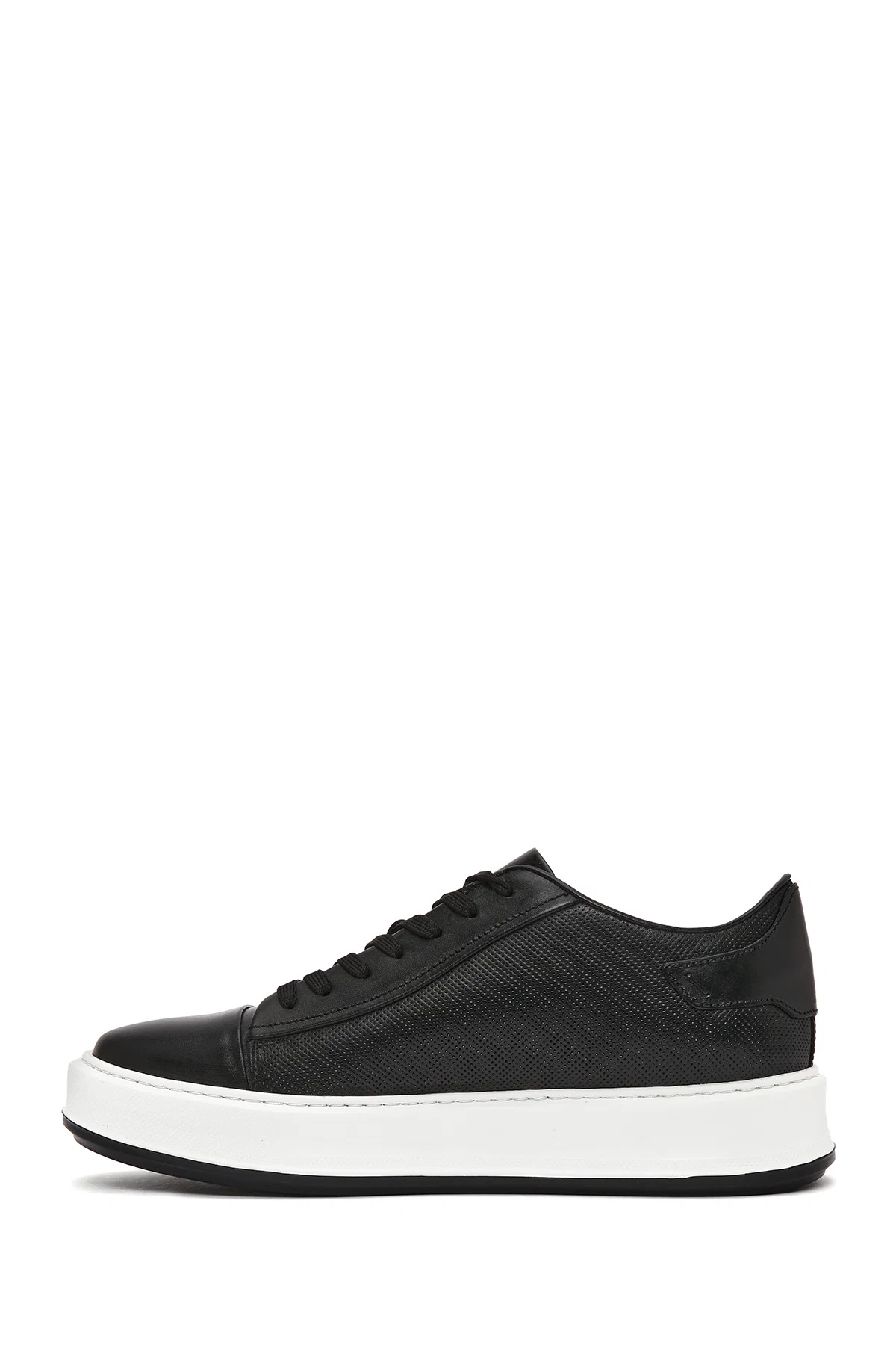 Erkek Siyah Bağcıklı Kalın Tabanlı Deri Sneaker - Image 2