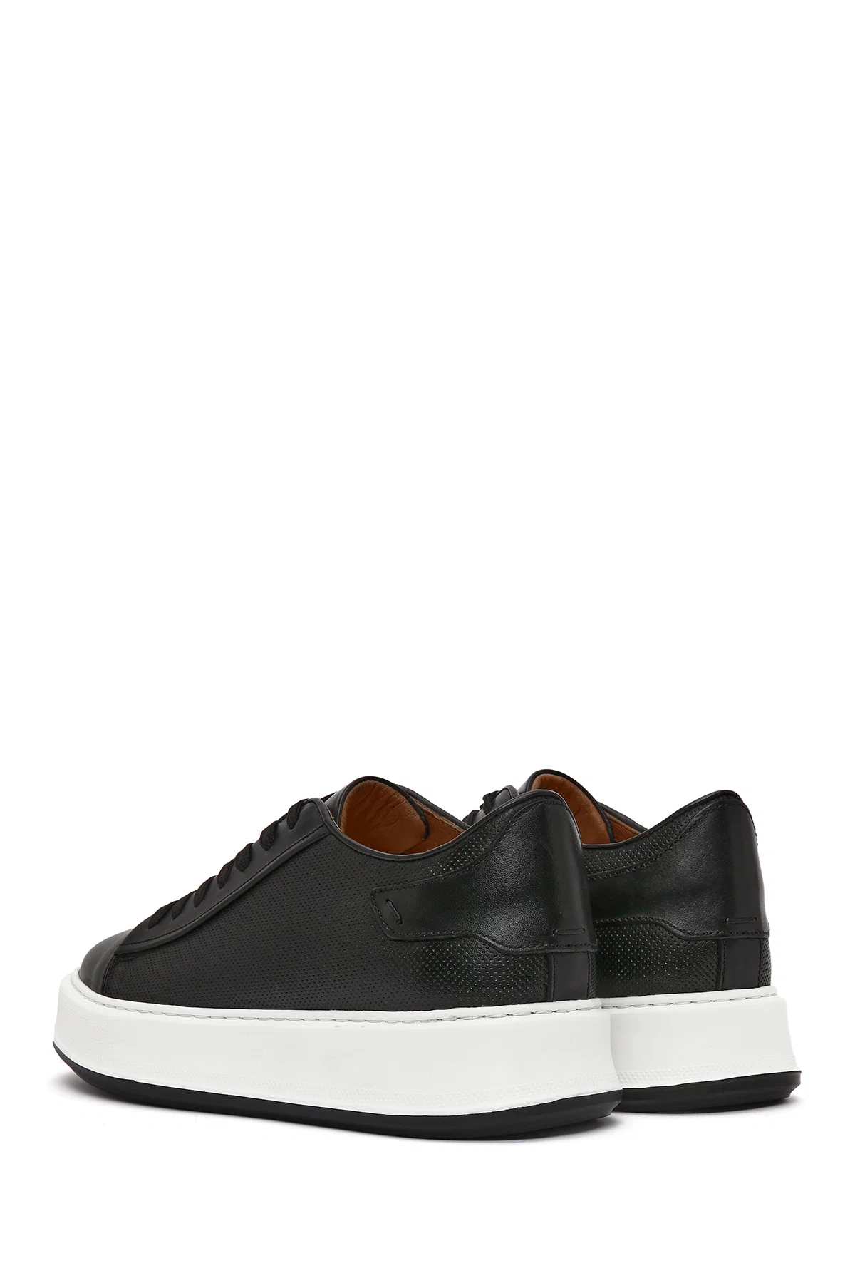 Erkek Siyah Bağcıklı Kalın Tabanlı Deri Sneaker - Image 5