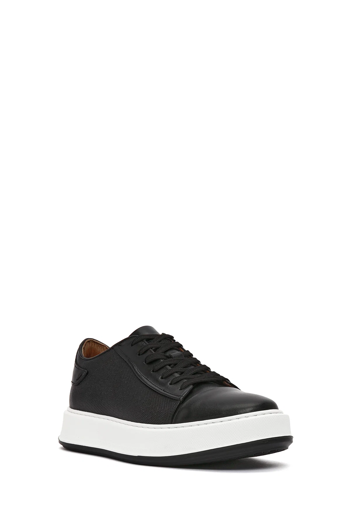 Erkek Siyah Bağcıklı Kalın Tabanlı Deri Sneaker - Image 6