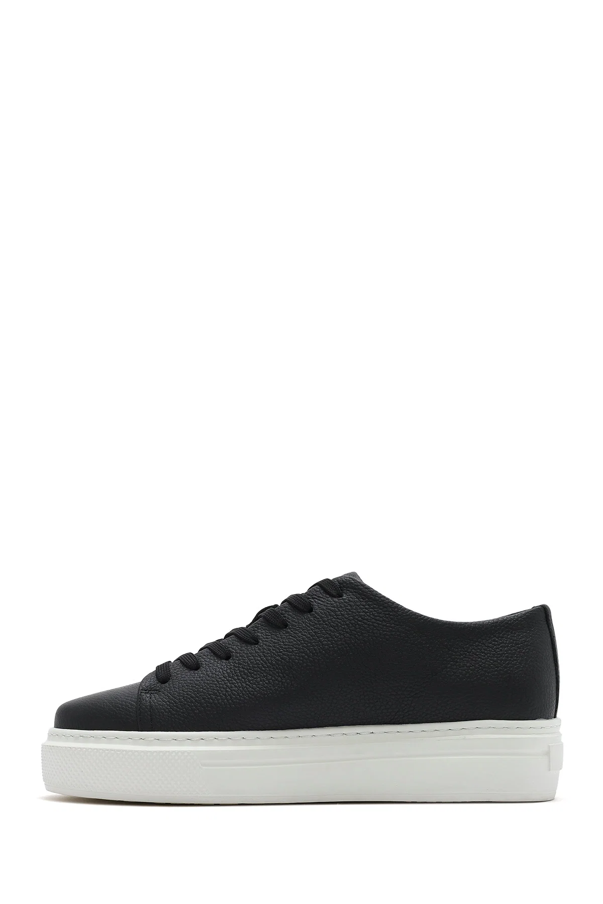 Erkek Siyah Bağcıklı Kalın Tabanlı Deri Sneaker - Image 2
