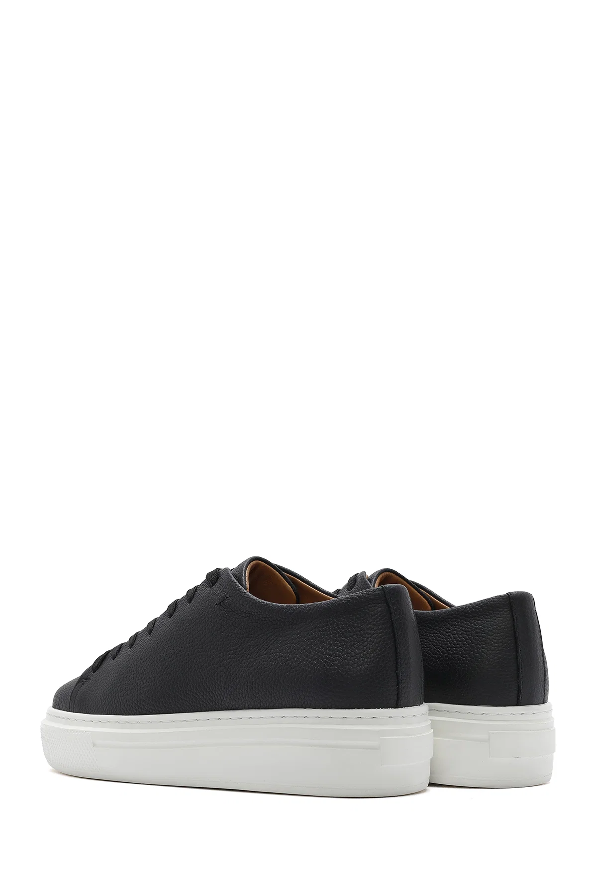 Erkek Siyah Bağcıklı Kalın Tabanlı Deri Sneaker - Image 5