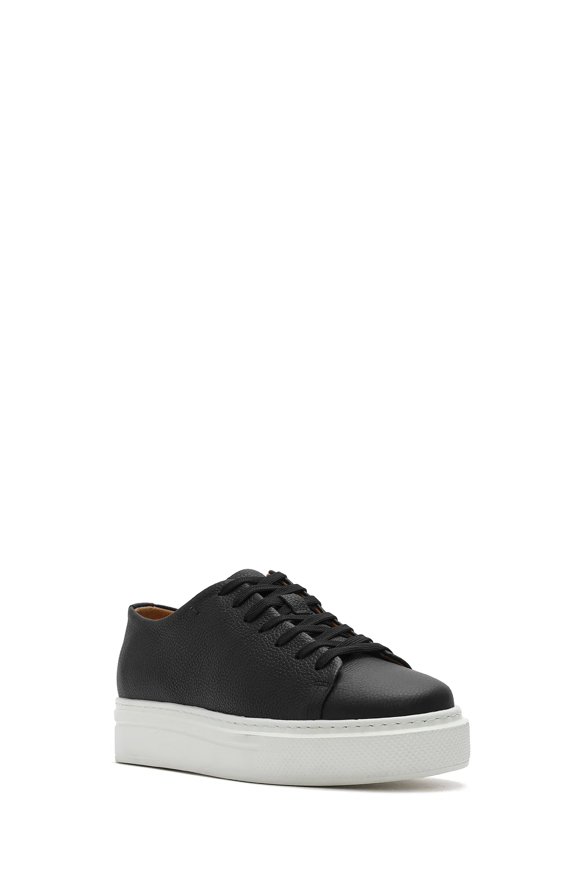 Erkek Siyah Bağcıklı Kalın Tabanlı Deri Sneaker - Image 6
