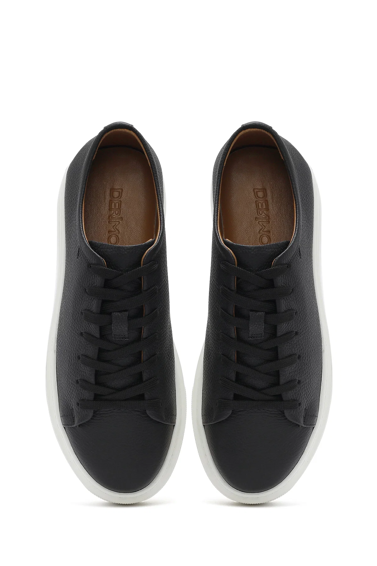 Erkek Siyah Bağcıklı Kalın Tabanlı Deri Sneaker - Image 7