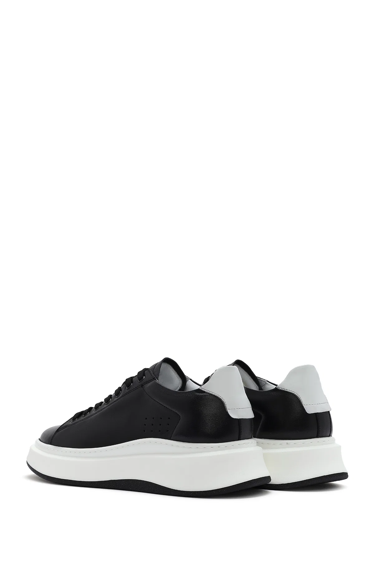 Erkek Siyah Bağcıklı Kalın Tabanlı Deri Sneaker - Image 5