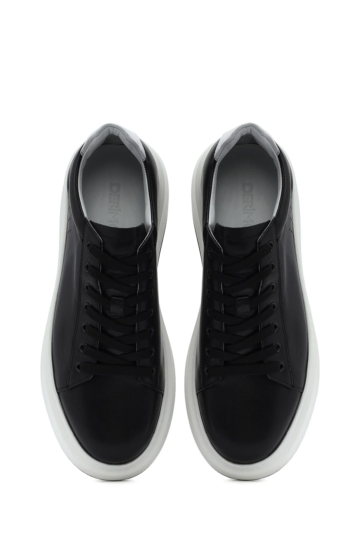 Erkek Siyah Bağcıklı Kalın Tabanlı Deri Sneaker - Image 7