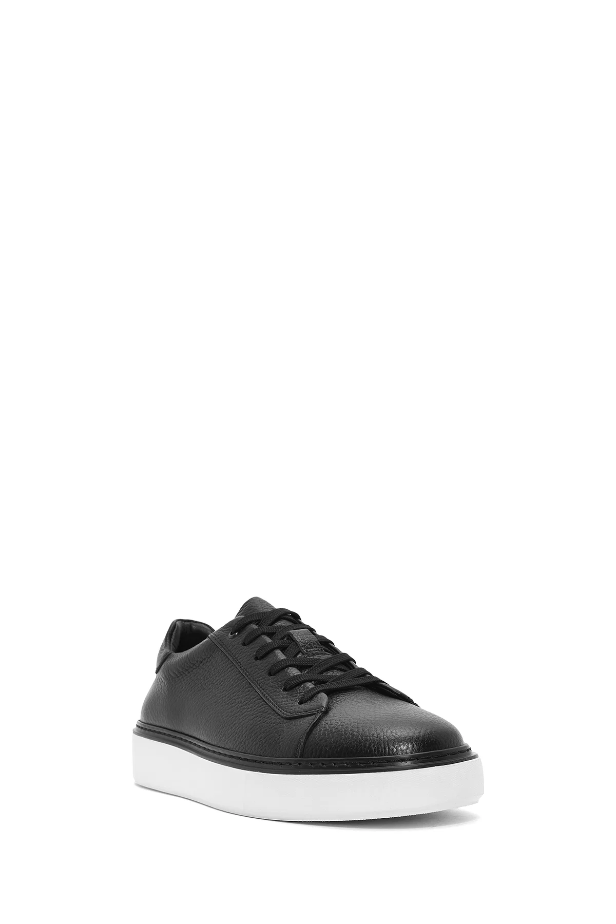 Erkek Siyah Bağcıklı Kalın Tabanlı Deri Sneaker - Image 6