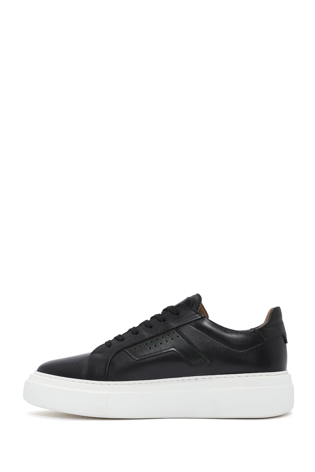 Erkek Siyah Bağcıklı Kalın Tabanlı Deri Sneaker - Image 2
