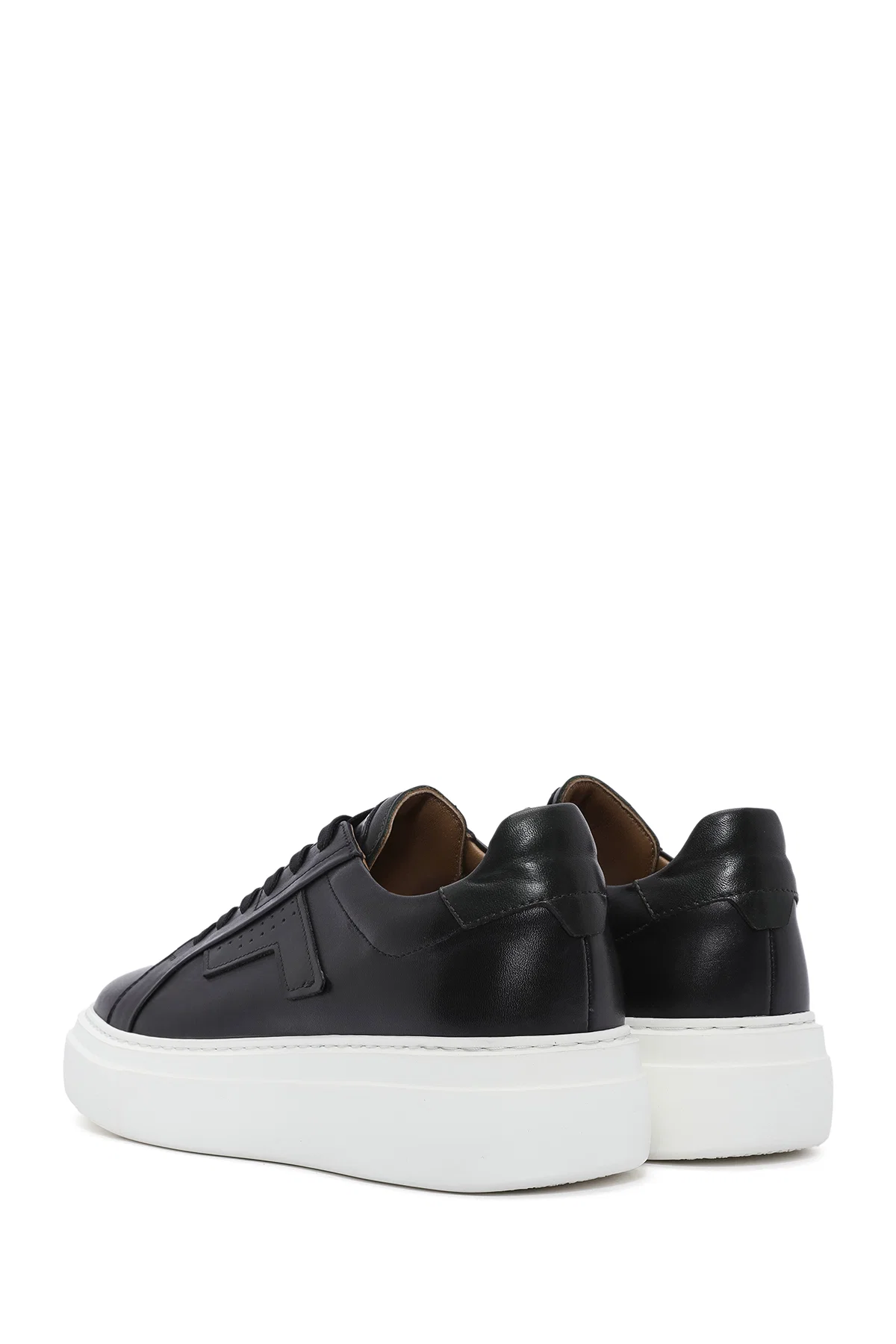 Erkek Siyah Bağcıklı Kalın Tabanlı Deri Sneaker - Image 5