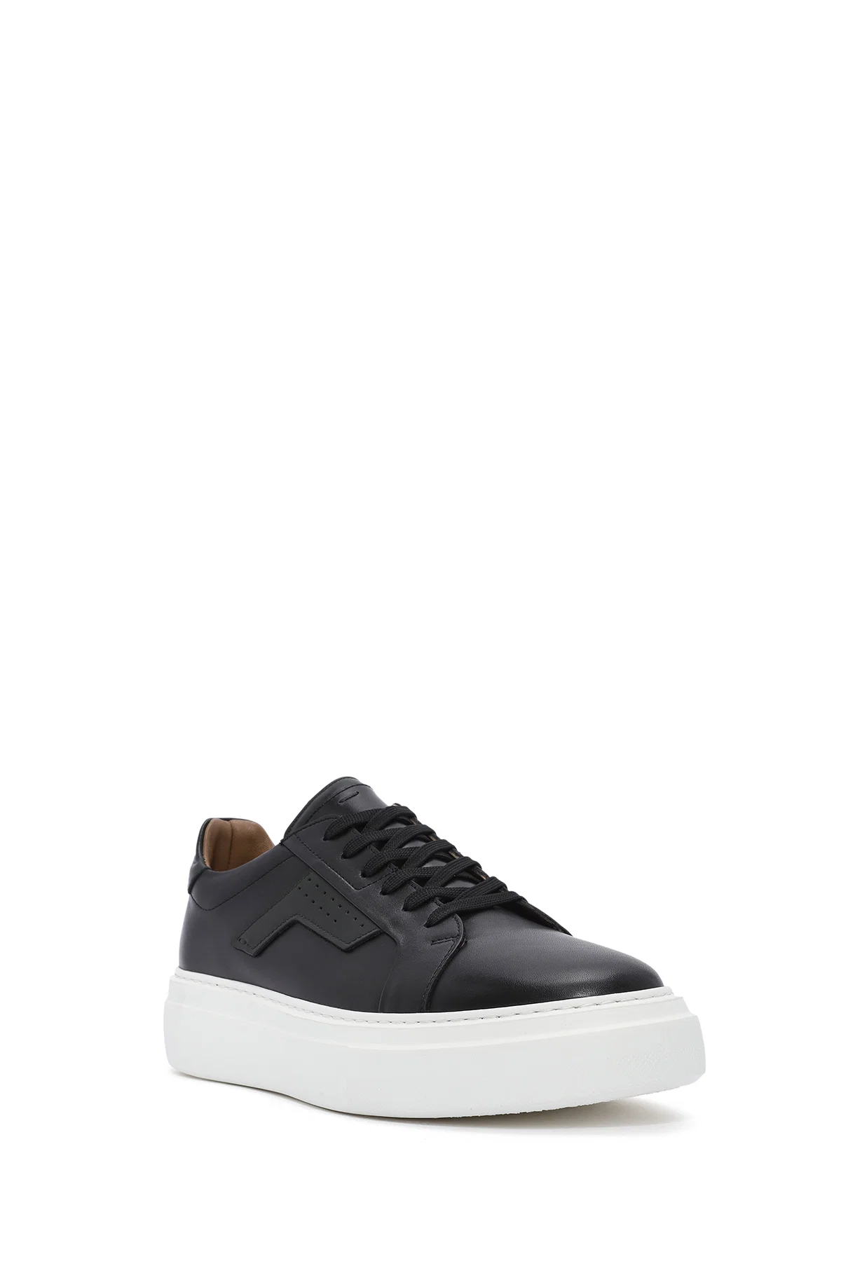 Erkek Siyah Bağcıklı Kalın Tabanlı Deri Sneaker - Image 6