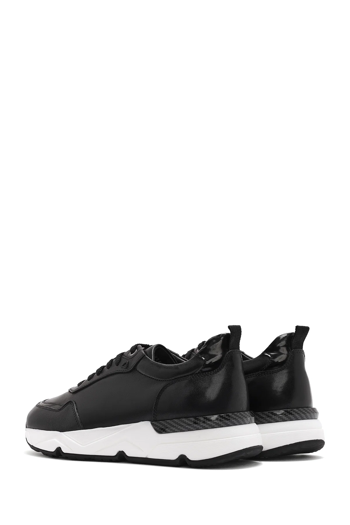 Erkek Siyah Bağcıklı Kalın Tabanlı Deri Sneaker - Image 5