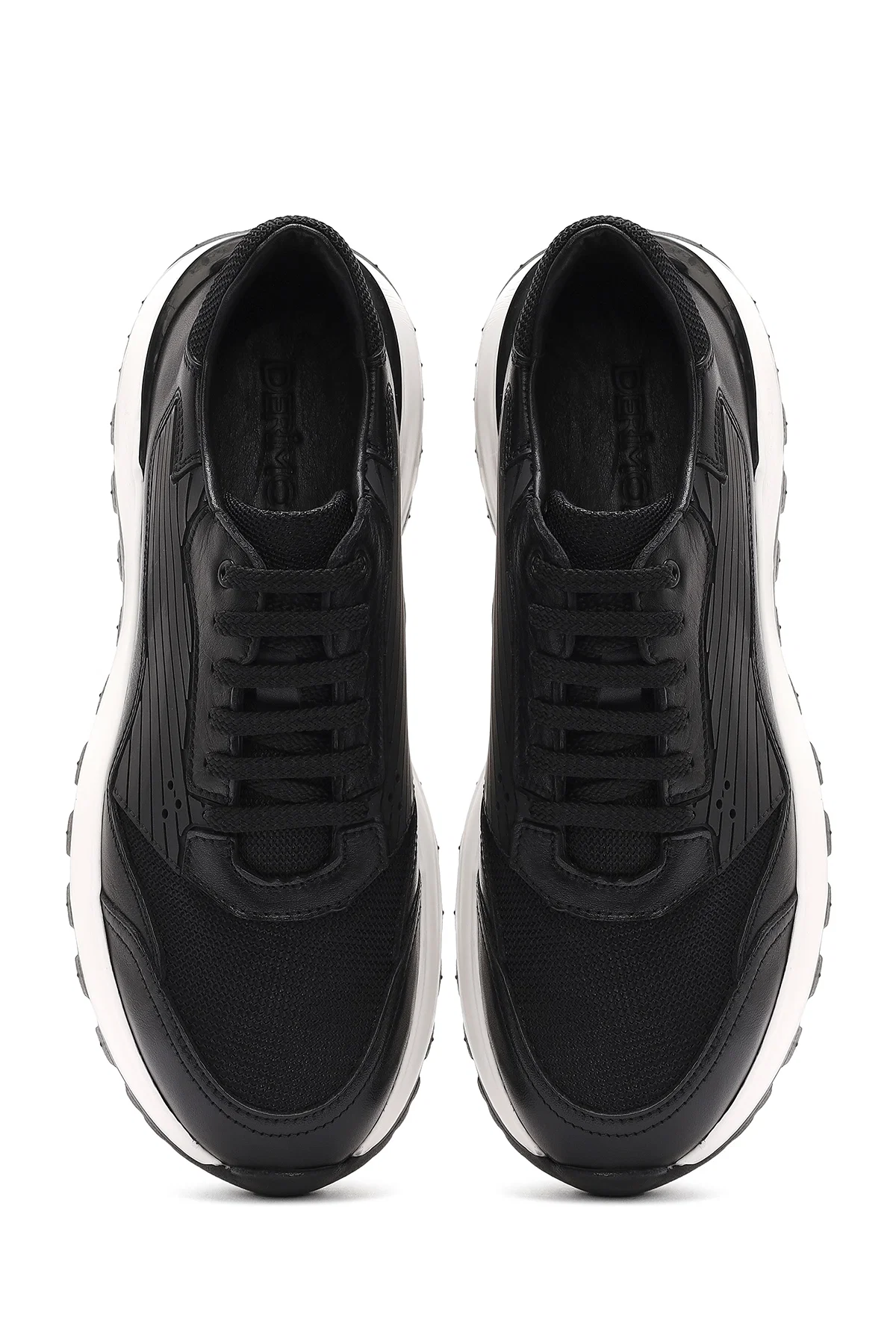 Erkek Siyah Bağcıklı Kalın Tabanlı Deri Sneaker - Image 7