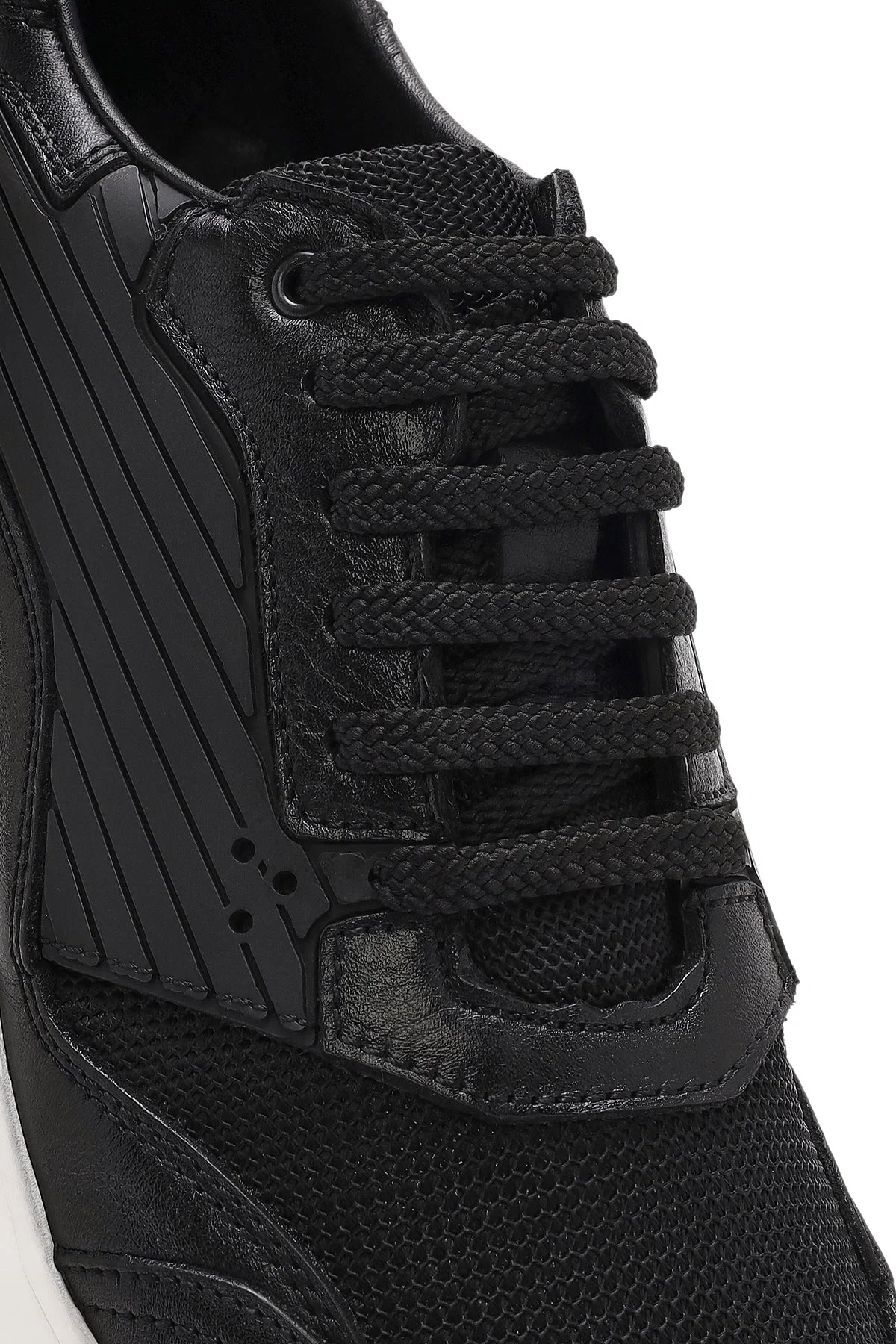 Erkek Siyah Bağcıklı Kalın Tabanlı Deri Sneaker - Image 8