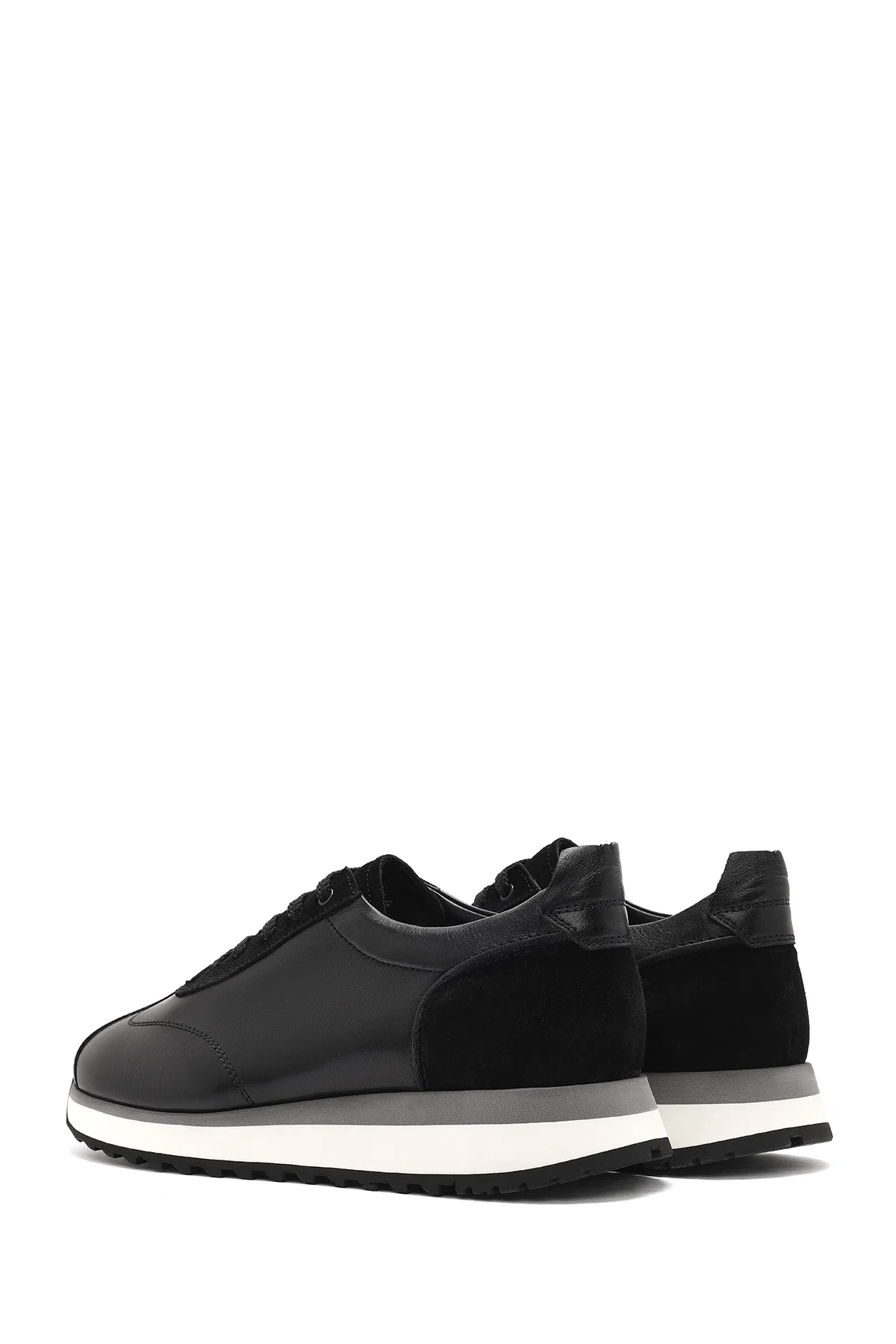 Erkek Siyah Bağcıklı Kalın Tabanlı Deri Sneaker - Image 5