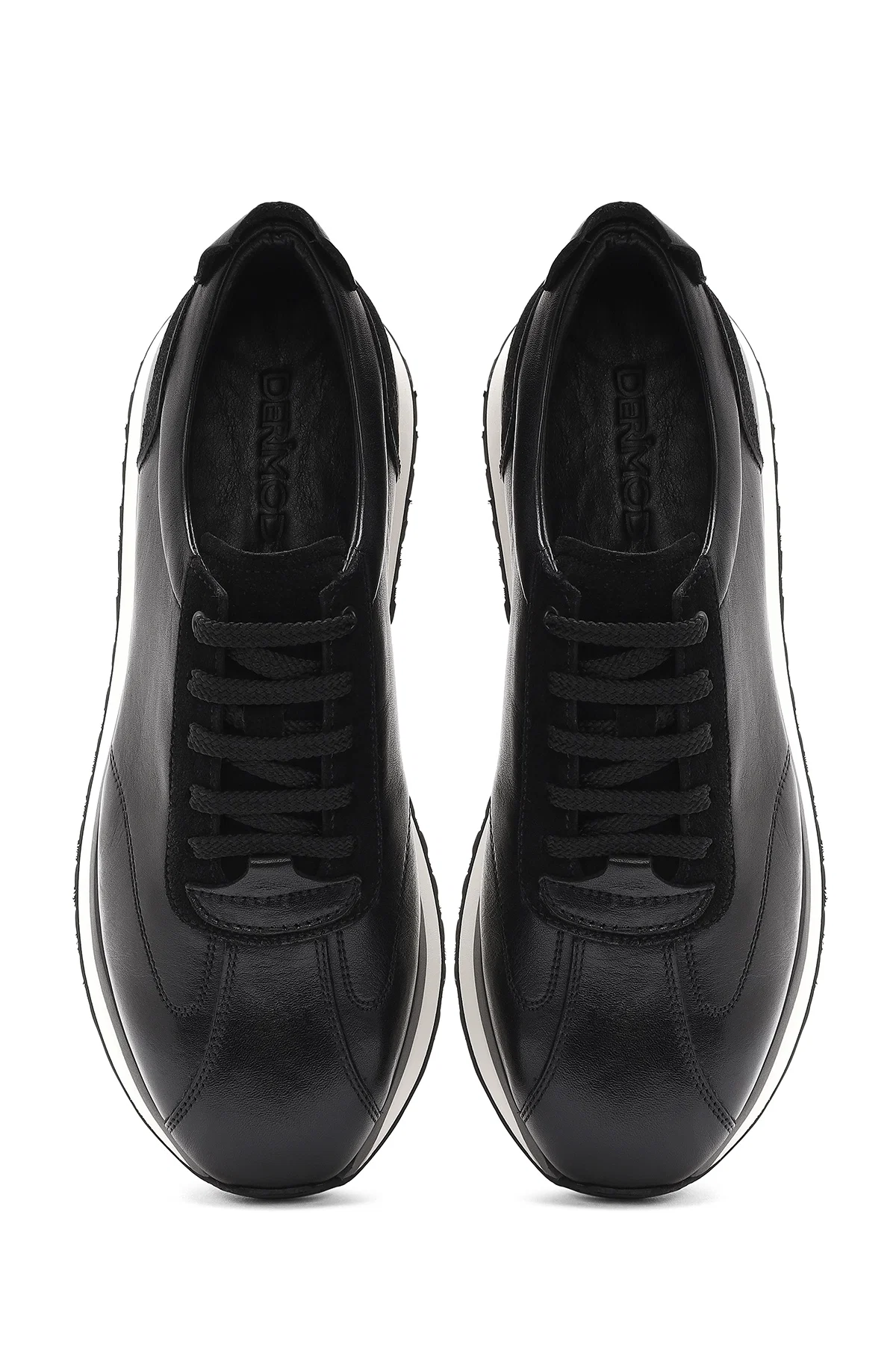 Erkek Siyah Bağcıklı Kalın Tabanlı Deri Sneaker - Image 7