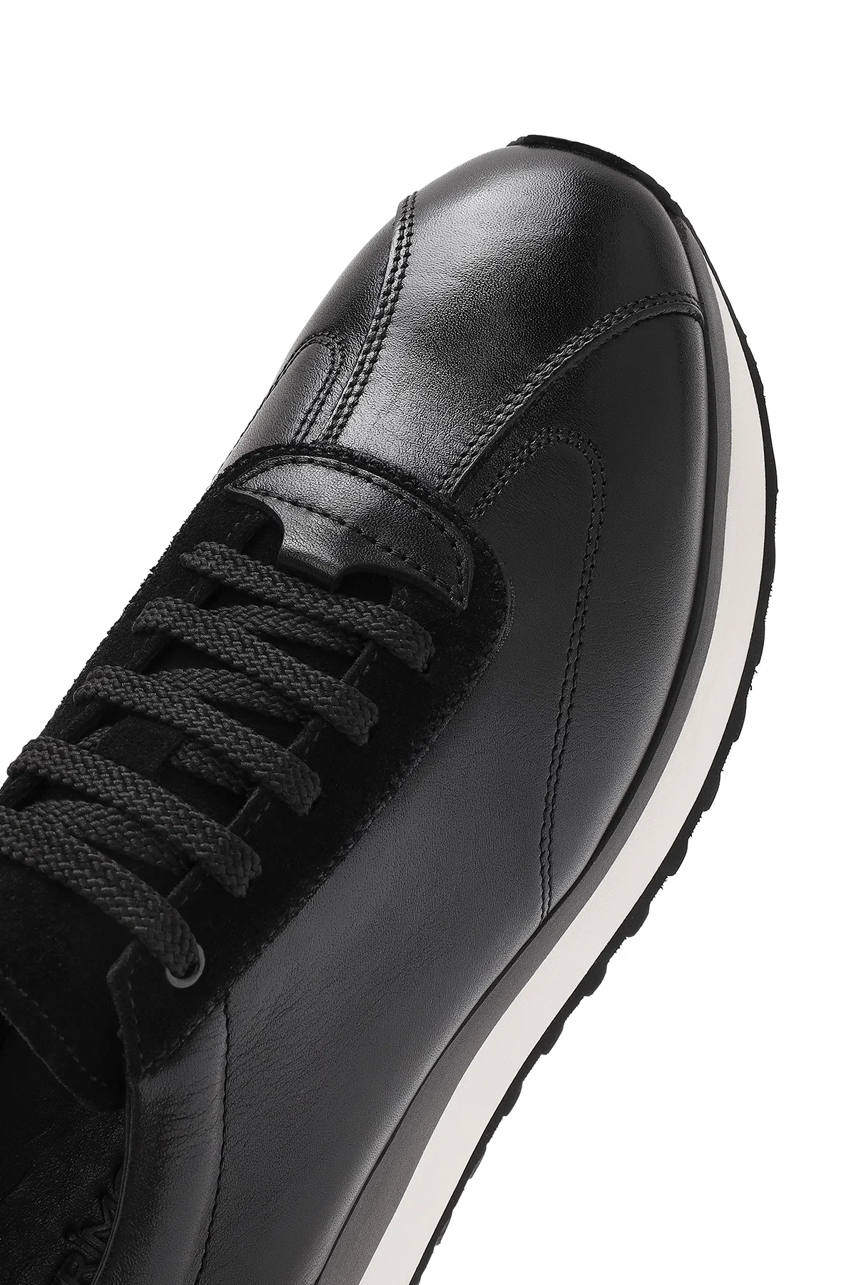 Erkek Siyah Bağcıklı Kalın Tabanlı Deri Sneaker - Image 9