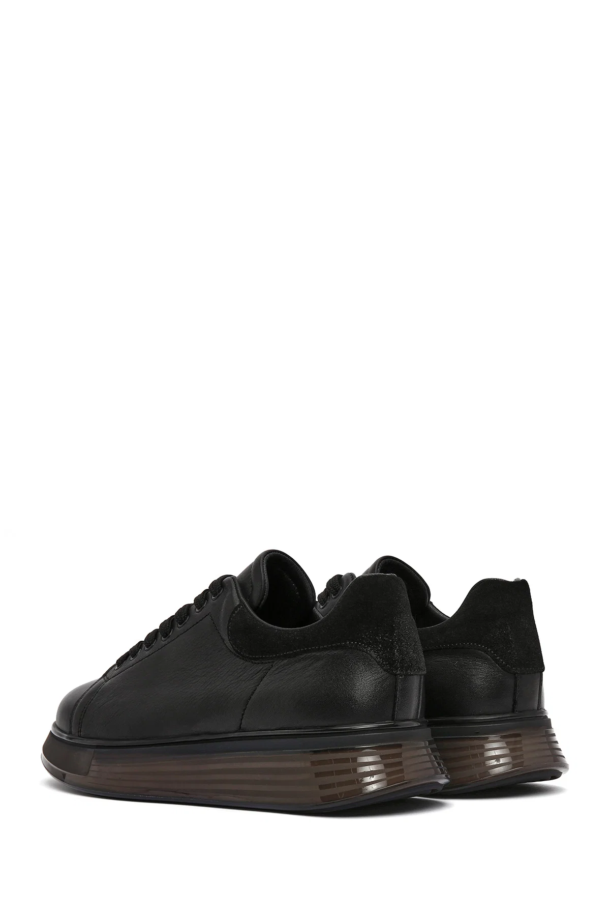 Erkek Siyah Bağcıklı Kalın Tabanlı Deri Sneaker - Image 5