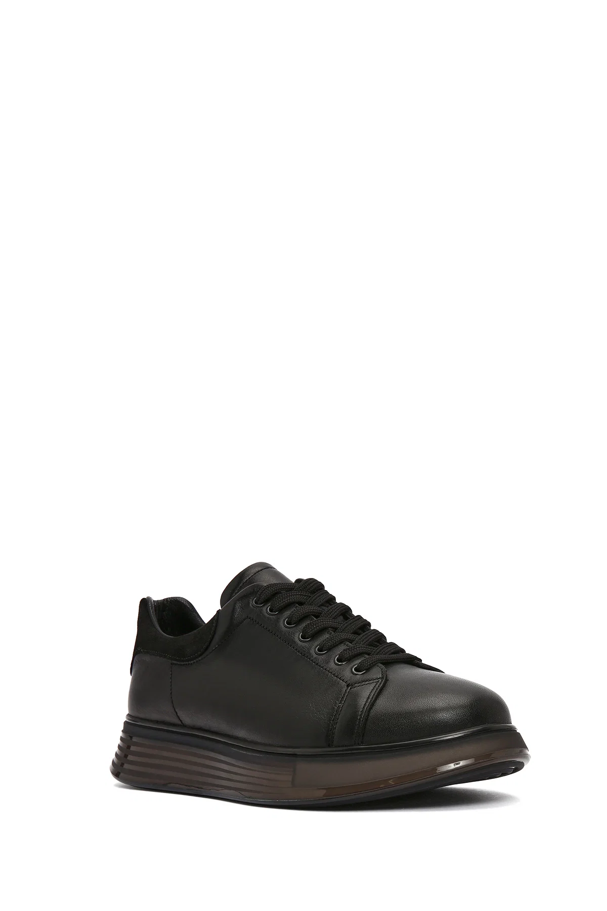 Erkek Siyah Bağcıklı Kalın Tabanlı Deri Sneaker - Image 6