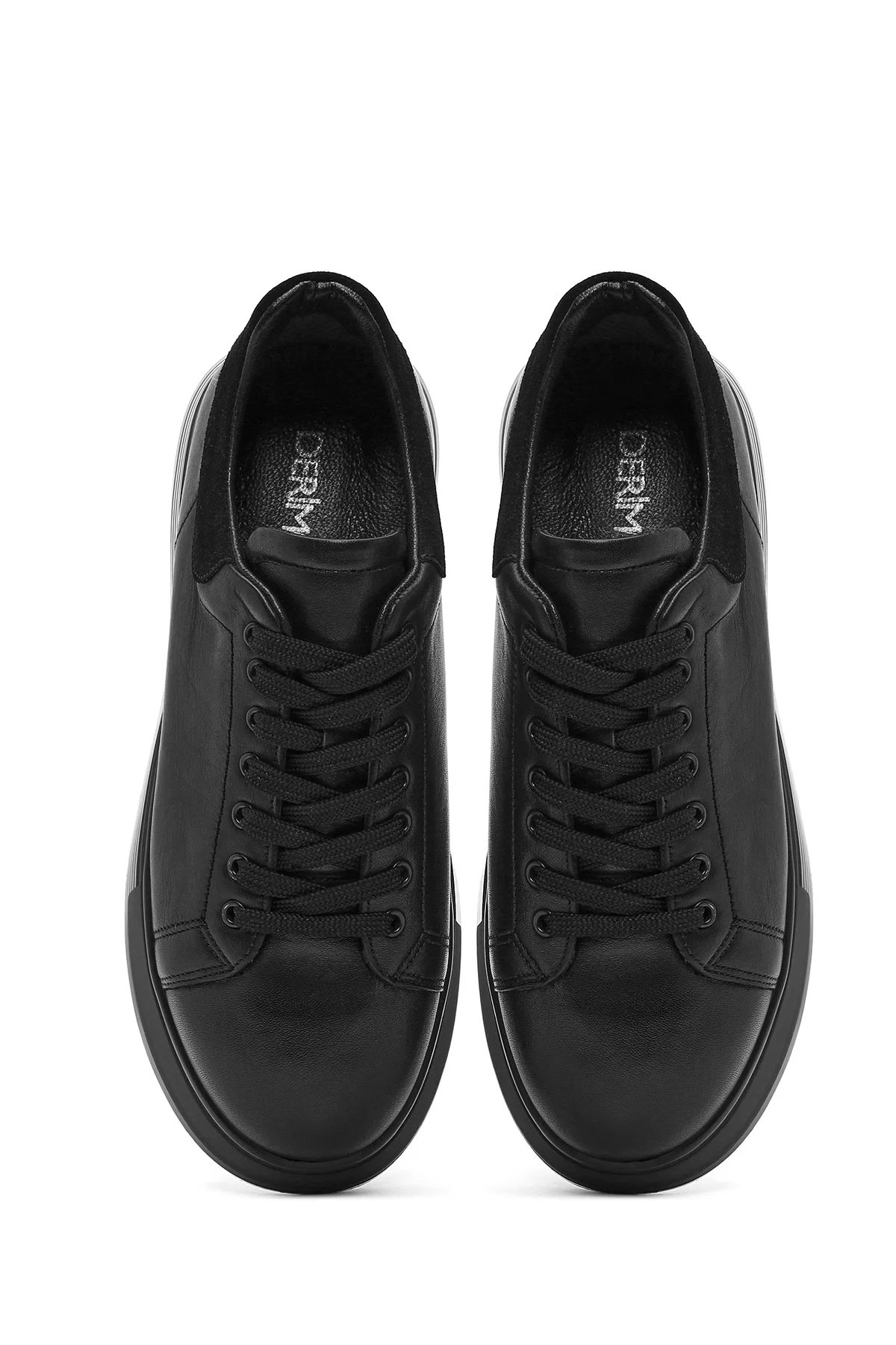 Erkek Siyah Bağcıklı Kalın Tabanlı Deri Sneaker - Image 7