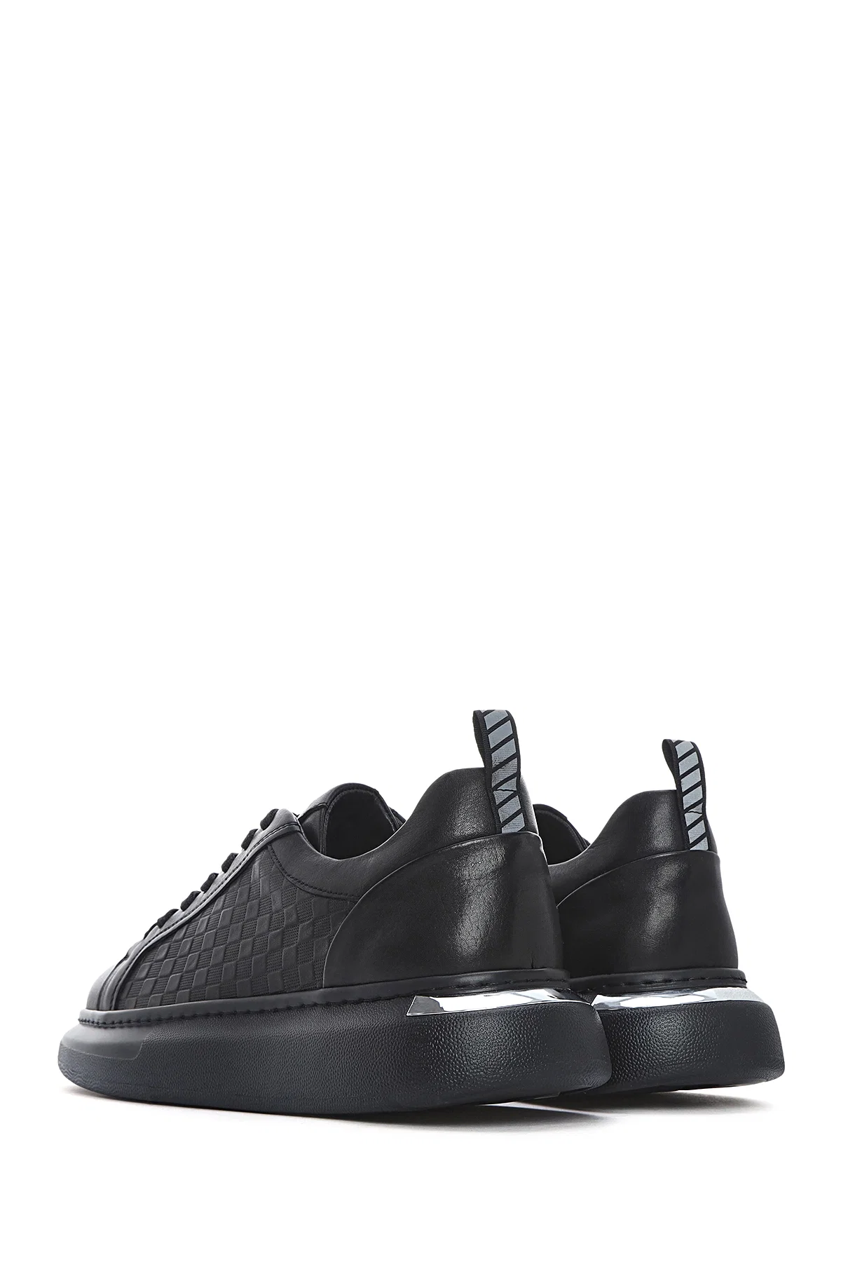 Erkek Siyah Bağcıklı Kalın Tabanlı Deri Sneaker - Image 5
