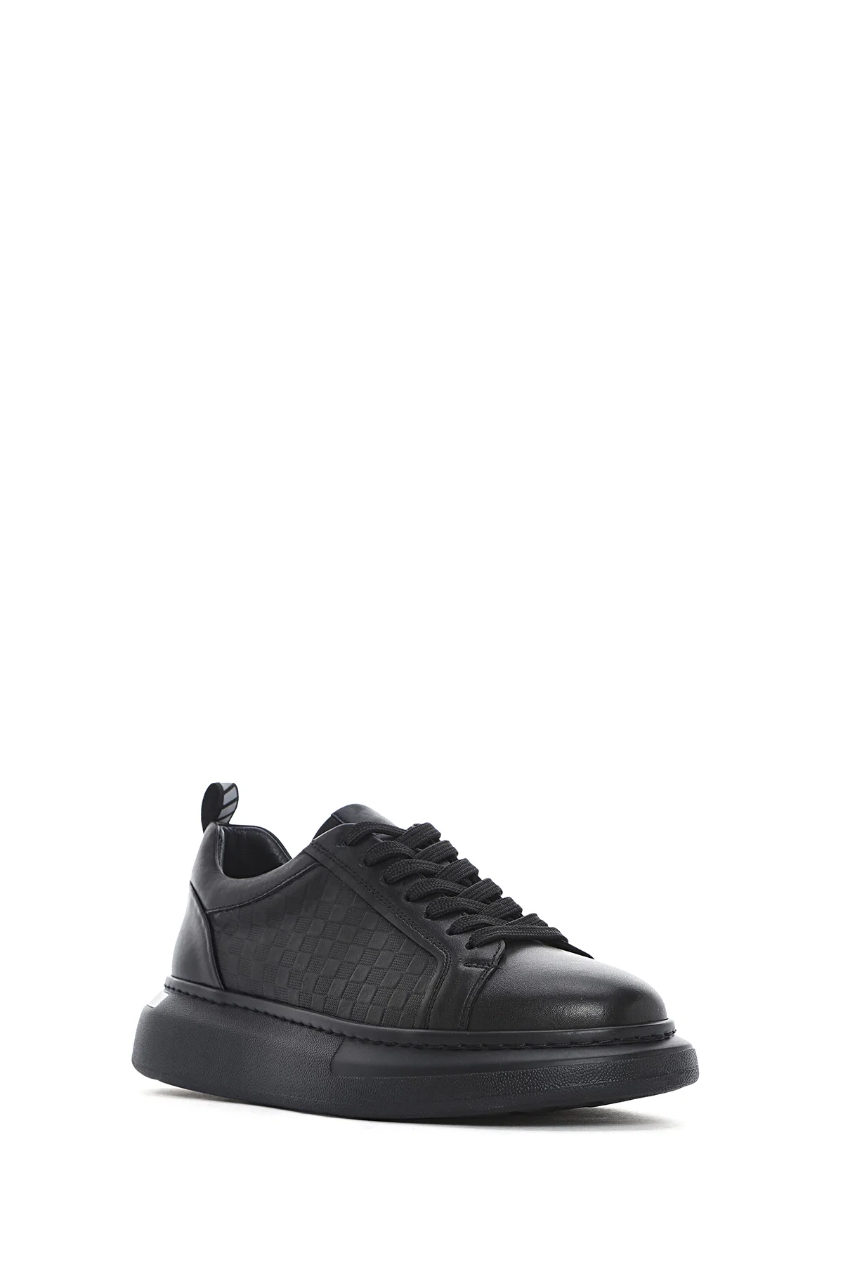 Erkek Siyah Bağcıklı Kalın Tabanlı Deri Sneaker - Image 6