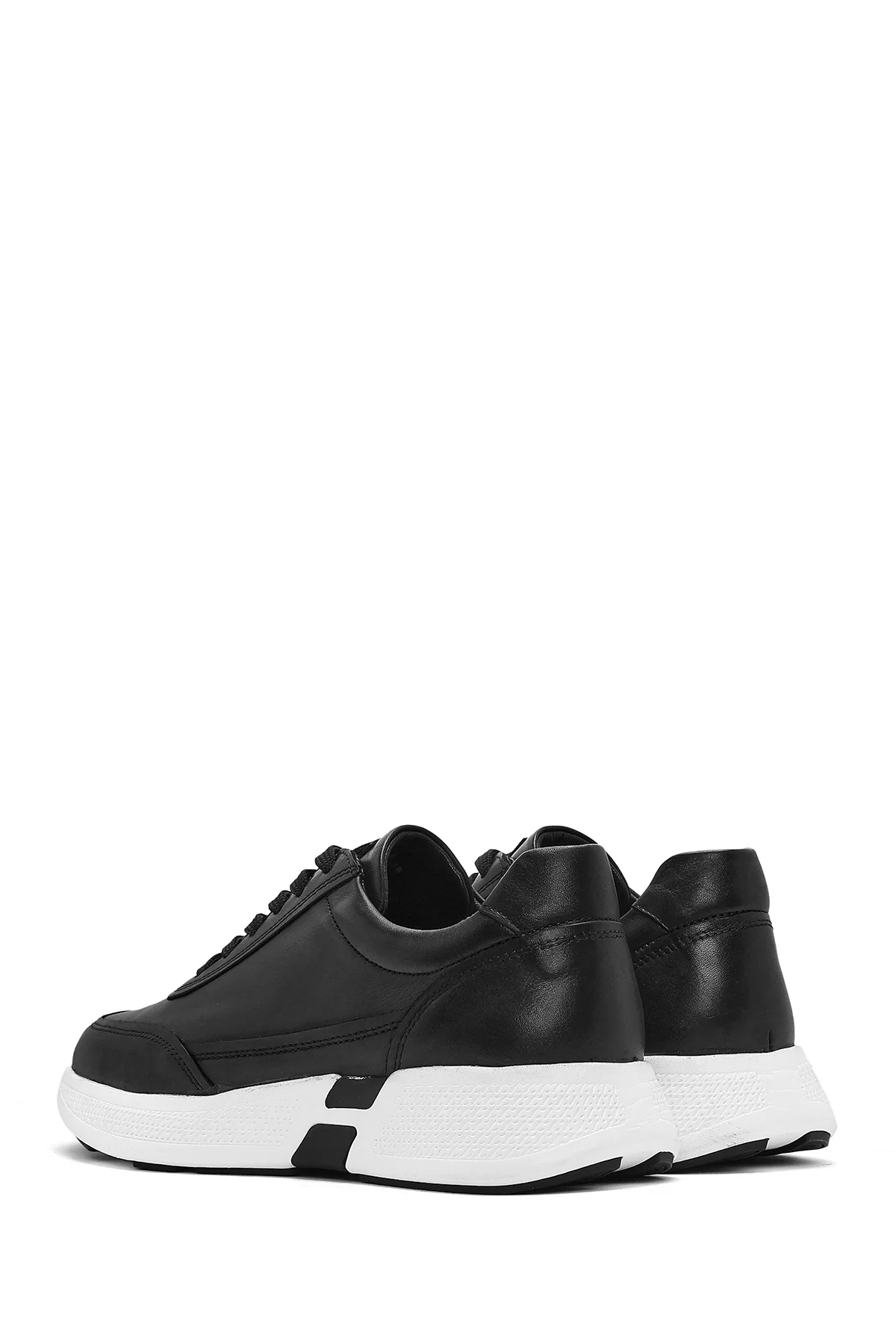 Erkek Siyah Bağcıklı Kalın Tabanlı Deri Sneaker - Image 5