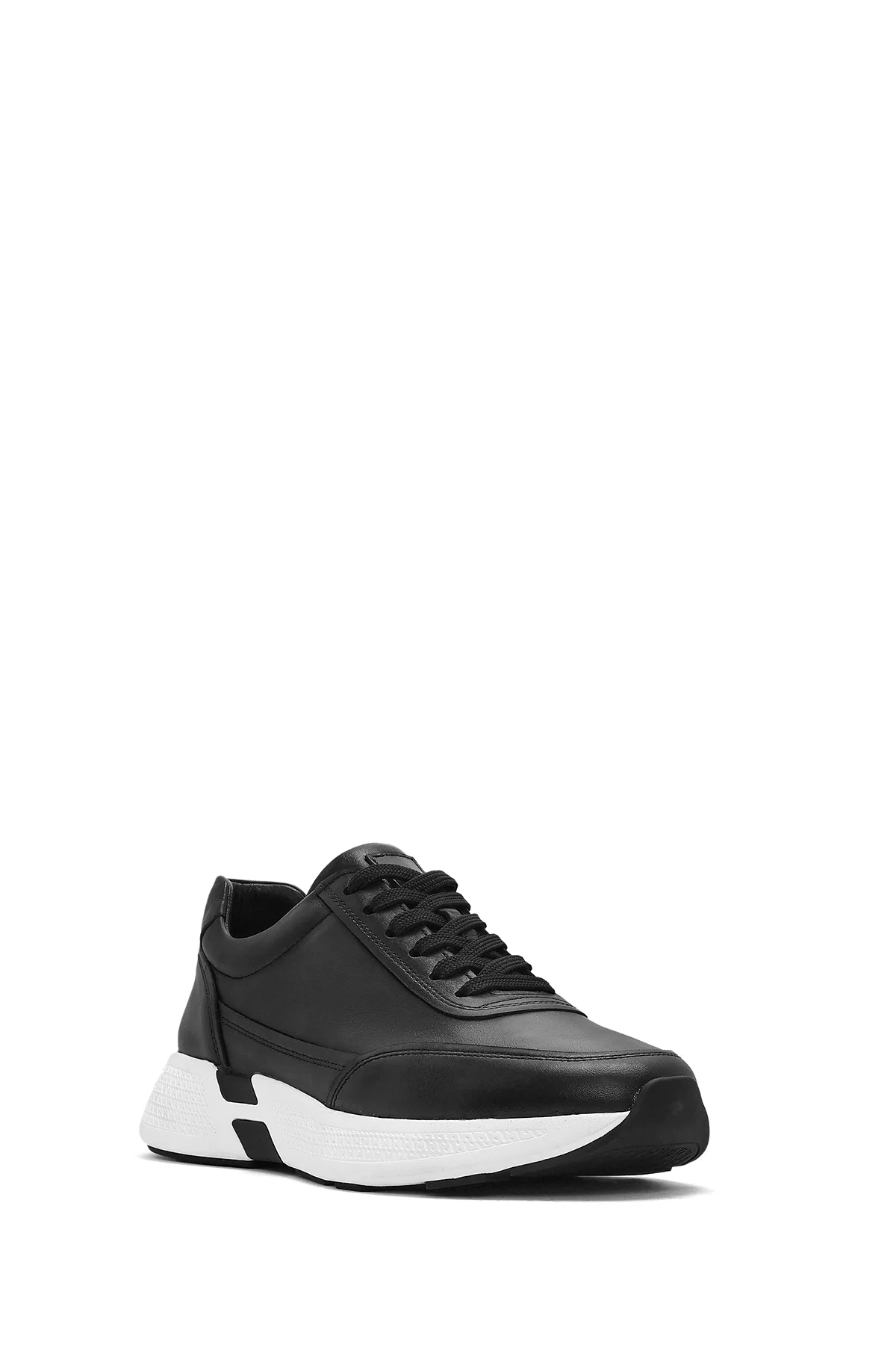 Erkek Siyah Bağcıklı Kalın Tabanlı Deri Sneaker - Image 6