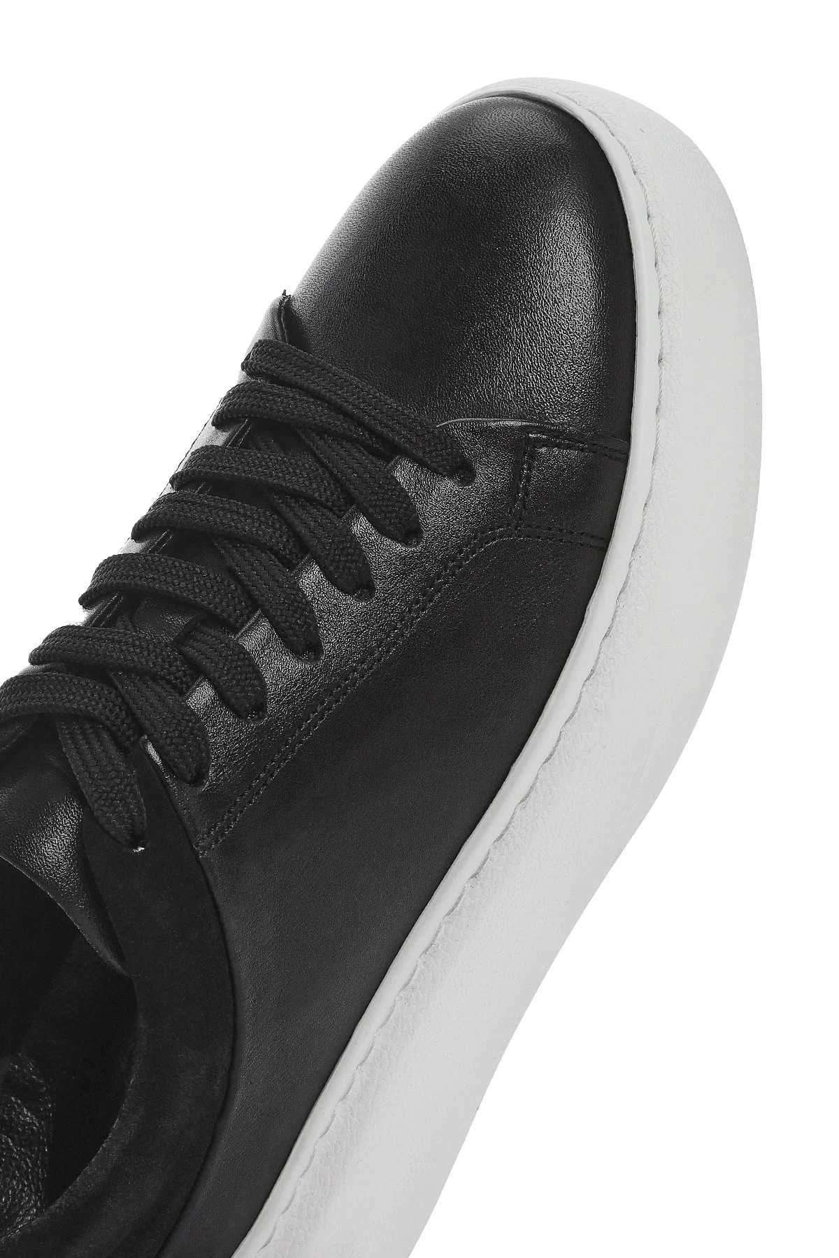 Erkek Siyah Bağcıklı Kalın Tabanlı Deri Sneaker - Image 10