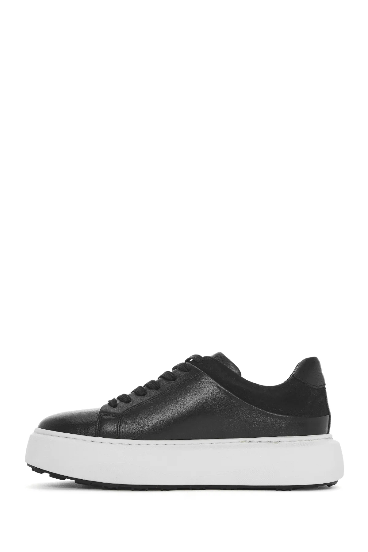 Erkek Siyah Bağcıklı Kalın Tabanlı Deri Sneaker - Image 2