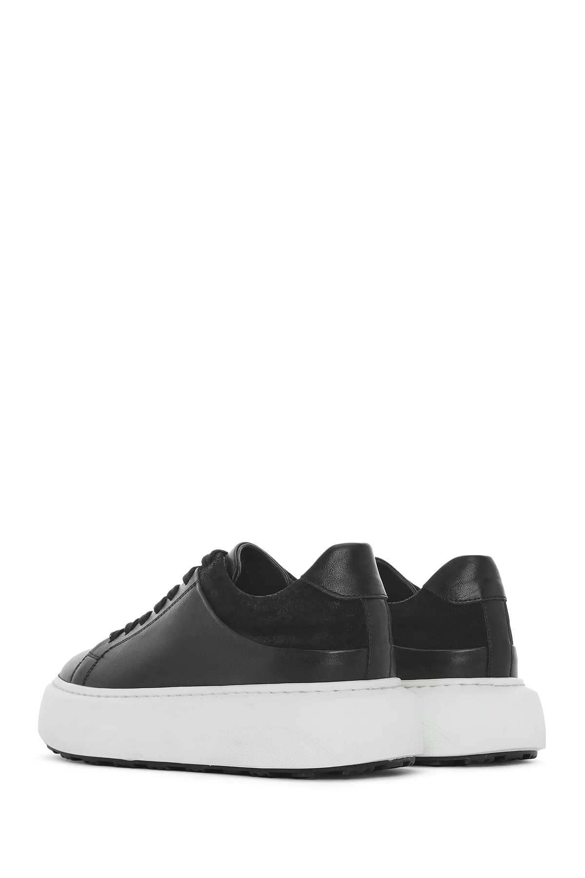 Erkek Siyah Bağcıklı Kalın Tabanlı Deri Sneaker - Image 5