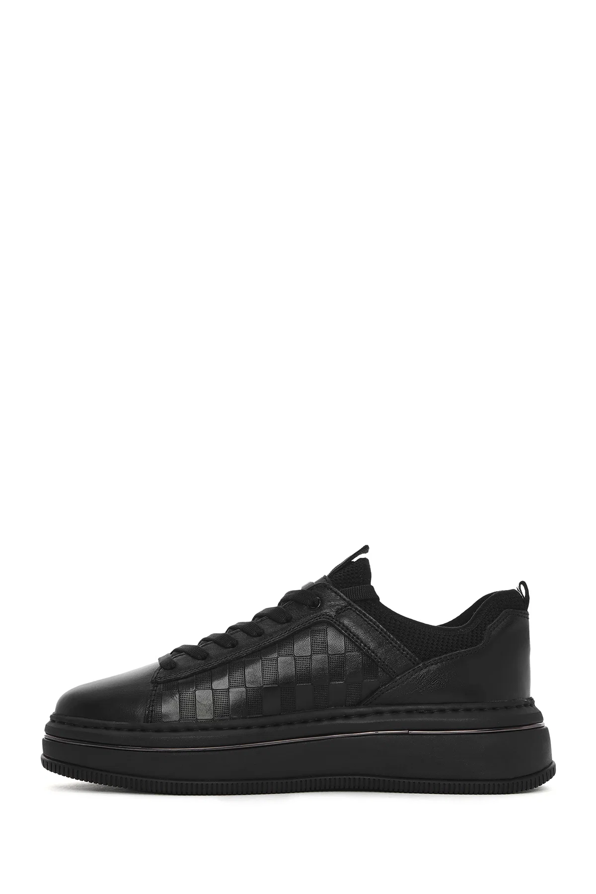 Erkek Siyah Bağcıklı Kalın Tabanlı Deri Sneaker - Image 2
