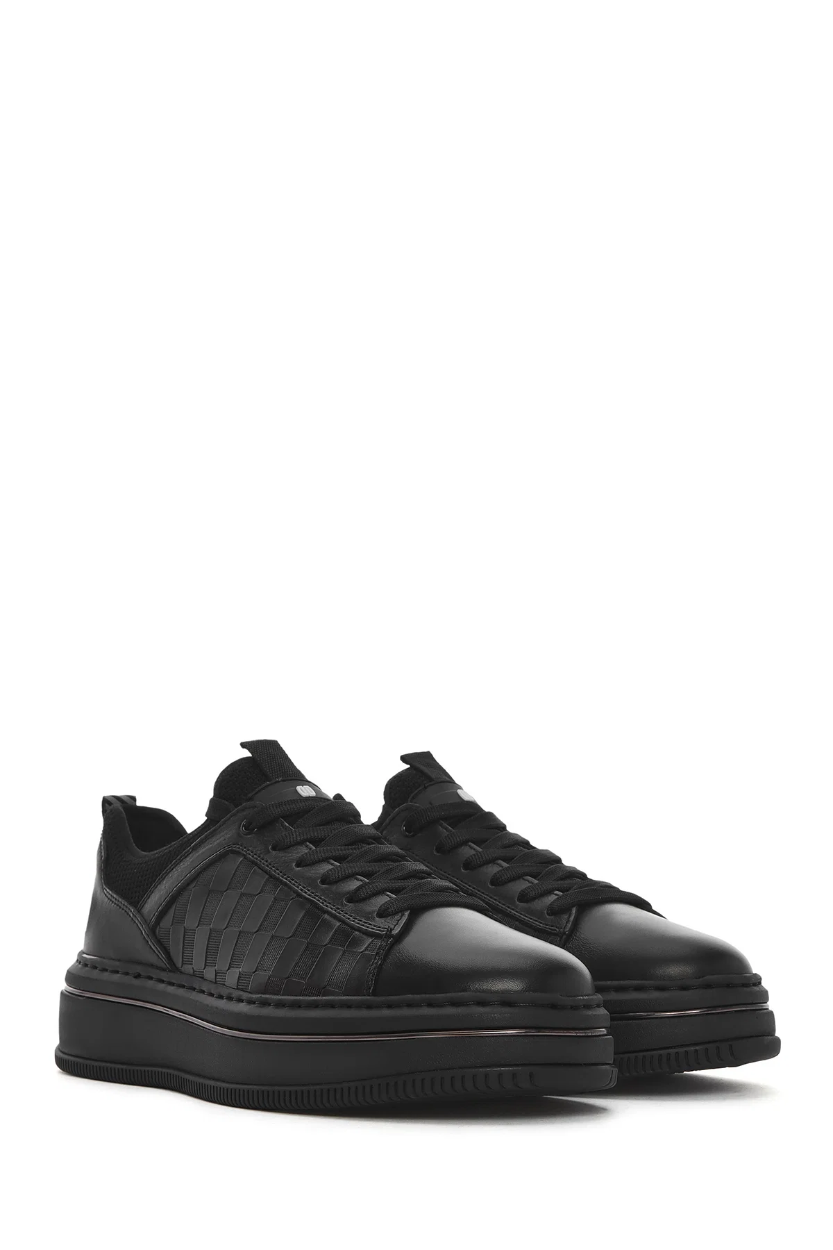 Erkek Siyah Bağcıklı Kalın Tabanlı Deri Sneaker - Image 3