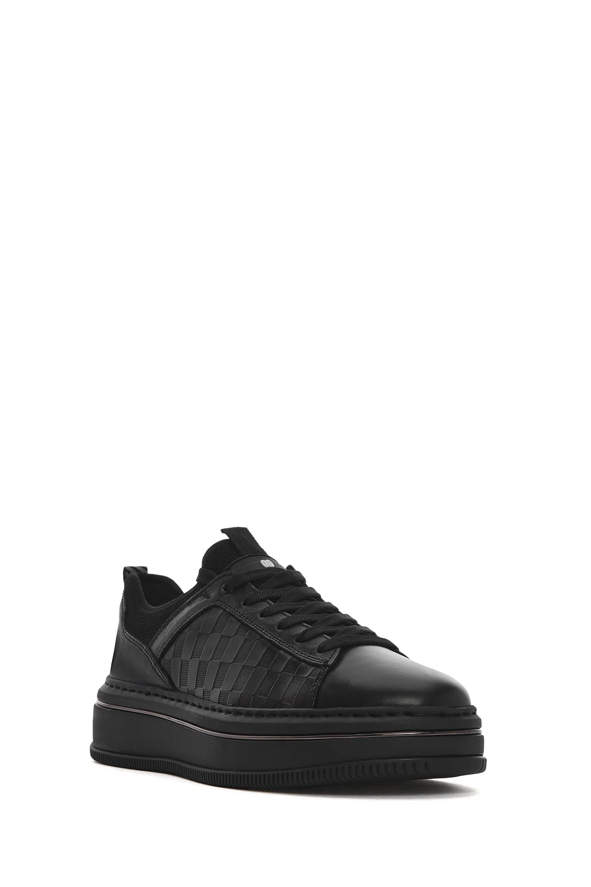 Erkek Siyah Bağcıklı Kalın Tabanlı Deri Sneaker - Image 6