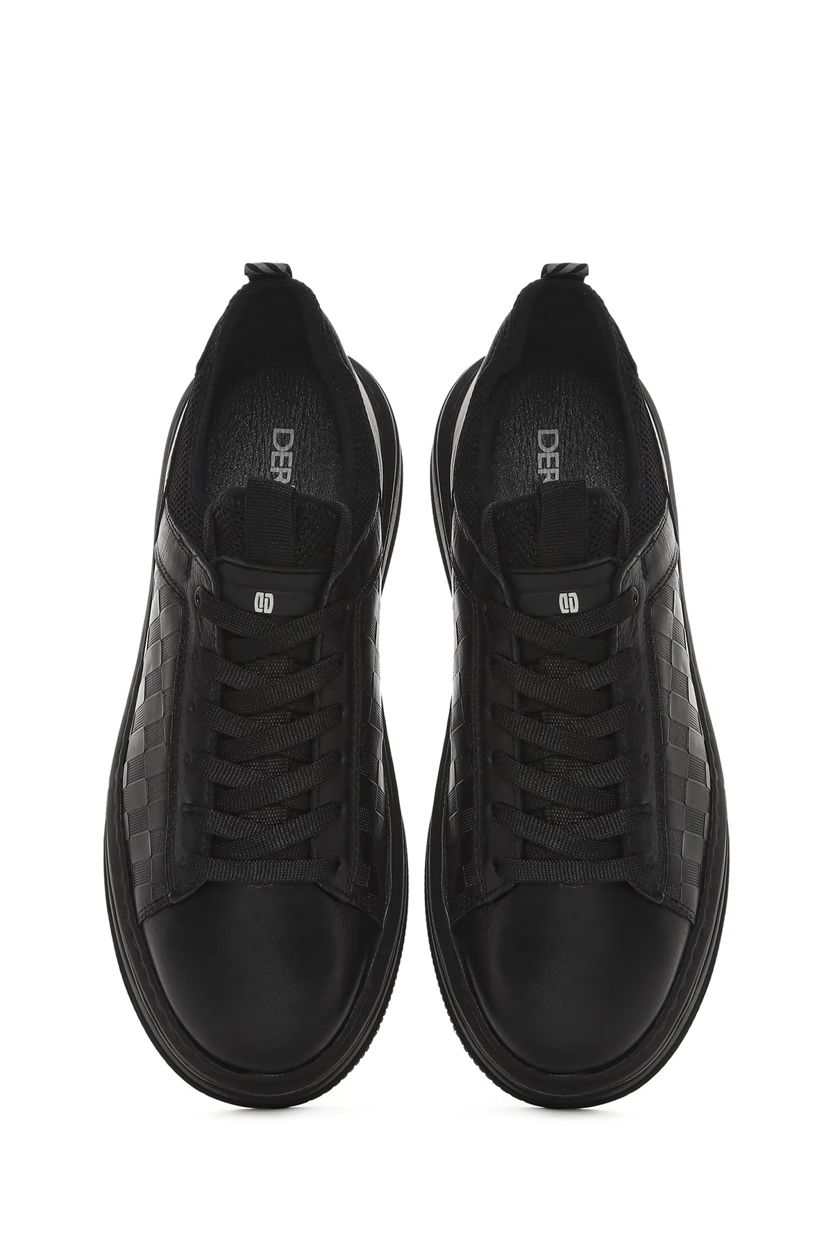 Erkek Siyah Bağcıklı Kalın Tabanlı Deri Sneaker - Image 7