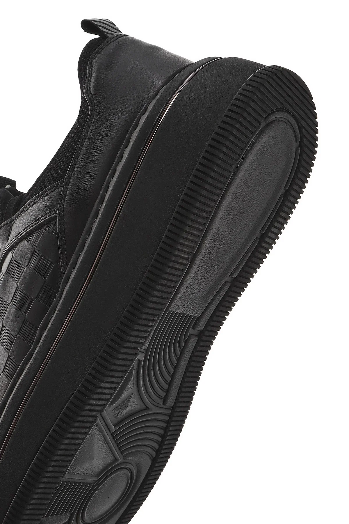 Erkek Siyah Bağcıklı Kalın Tabanlı Deri Sneaker - Image 8