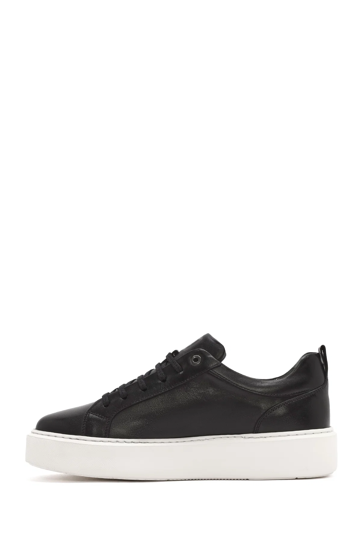 Erkek Siyah Bağcıklı Kalın Tabanlı Deri Sneaker - Image 2
