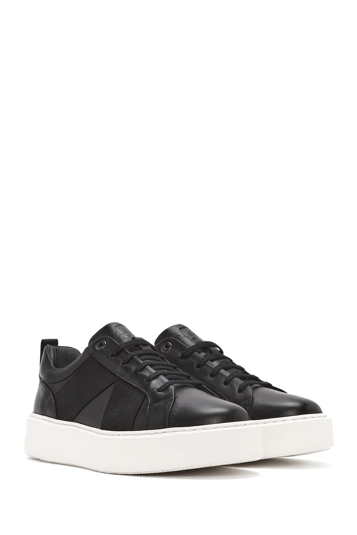 Erkek Siyah Bağcıklı Kalın Tabanlı Deri Sneaker - Image 3